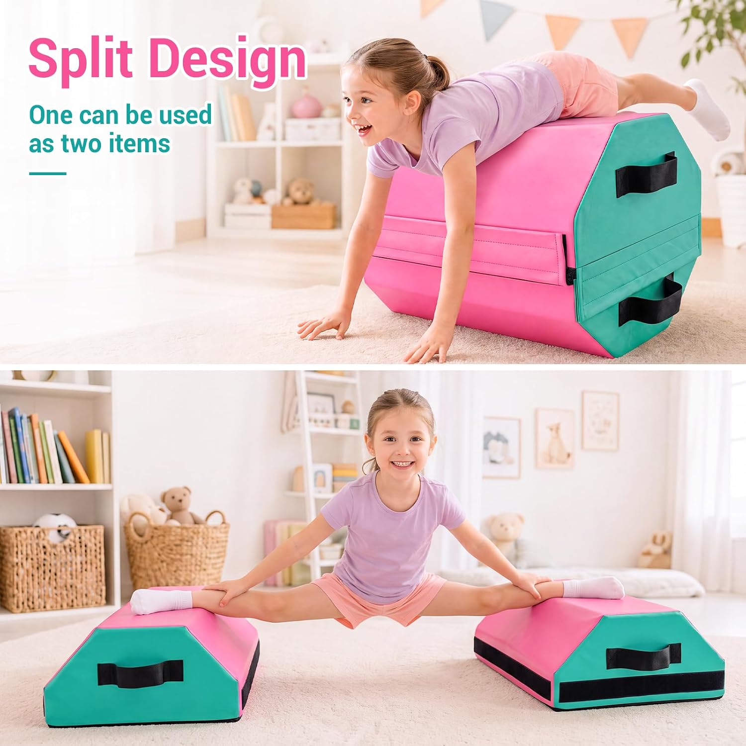 Detachable Gymnastics Octagon Mat High-Density Foam Tumbling Octagon Mat | 23"X17.5" Waterproof Gymnastics Octagon Tumbler with Carrying Handles for Backbends Splits Handsprings Cheerleading Practice