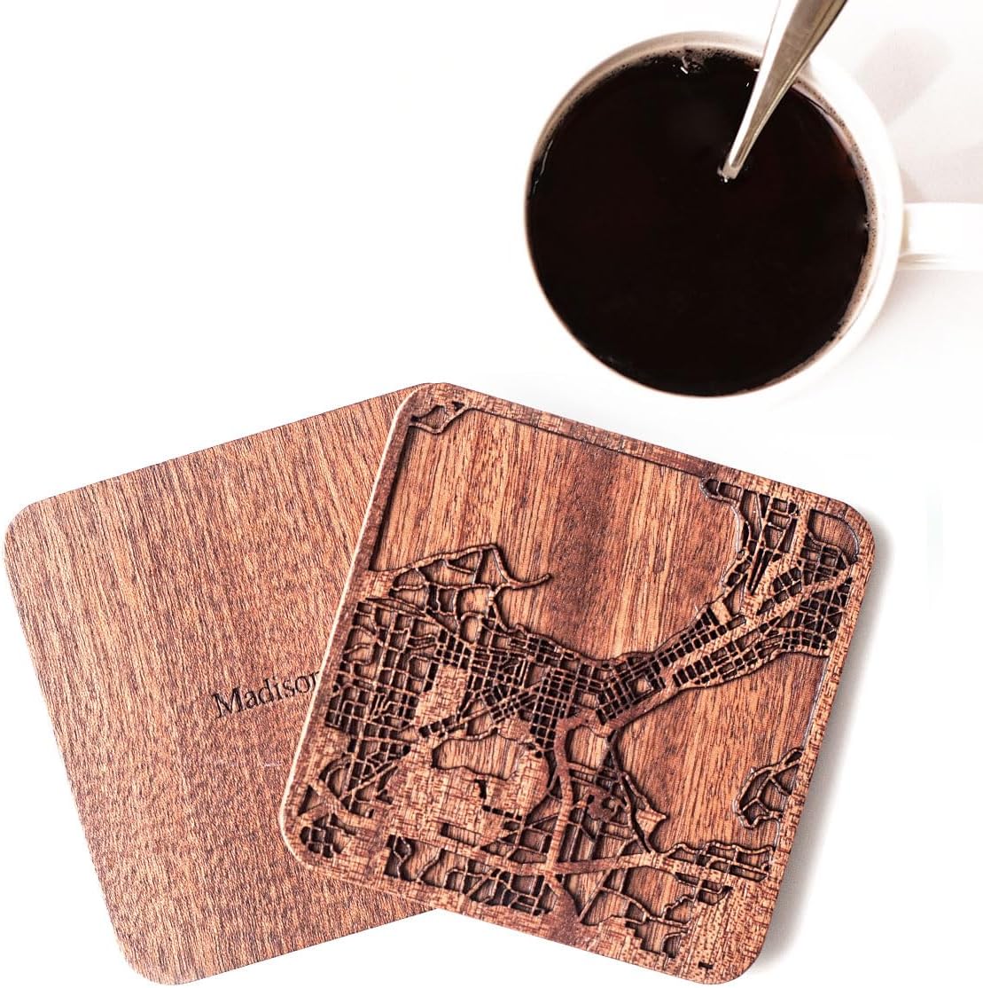 ④【New】ホンダ リード50 希少2スト 実動車 簡易整備済み 通勤通学 デリバリー マディソン、ウィスコンシン州マップコースター、4個セット、サペリ木製コースター、市内地図付き、複数の都市オプション、ハンドメイド