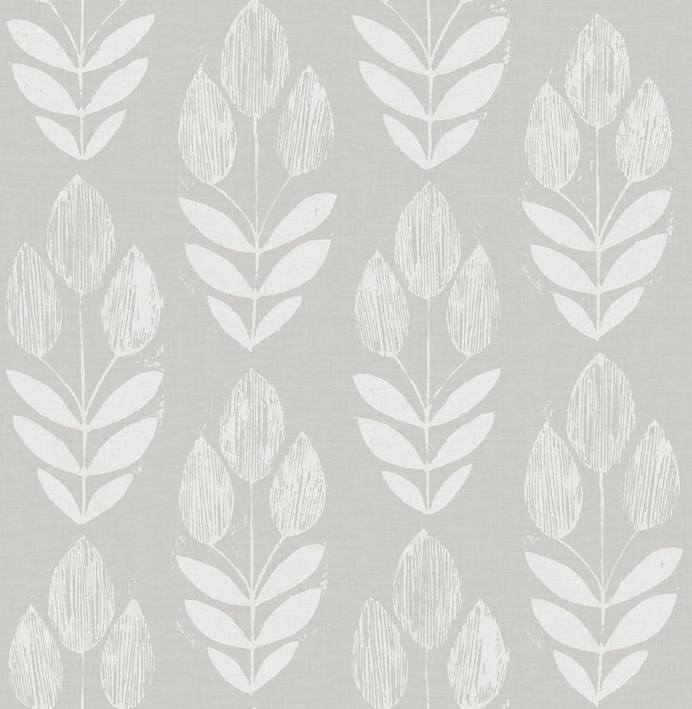 Chesapeake 3115-24473 Garland Block Tulip Wallpaper, Dove