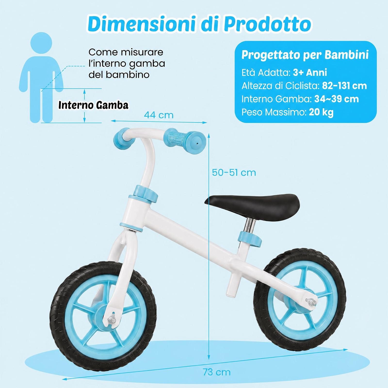 COSTWAY Bicicletta Equilibrio Senza Pedali per Bambini 3 Anni+ | Bici Senza Pedali con Manubrio e Sellino Regolabili in Altezza, Bicicletta Leggera con Telaio in Acciaio al Carbonio