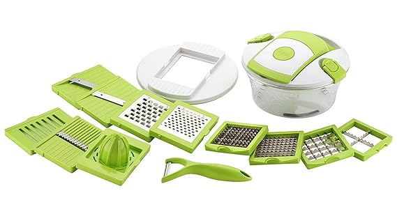 Slings 12 In 1 Round Vegetable Cutter, Slicer, Chopper, Dicer, Grater (Green)