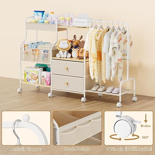 Miniatura 5 de BBLIKE Organizador de pañales con estante para colgar, carrito utilitario rodante de 3 niveles con cajones y divisores para almacenamiento