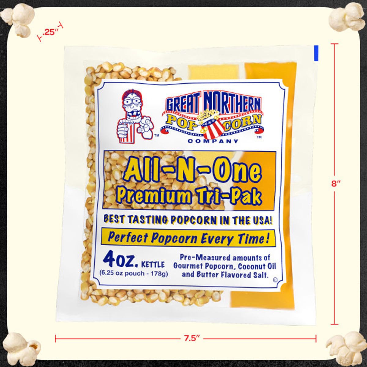 12-Count Gourmet Popcorn Kernels Packs - Premeasured All-in-One Premium Kernel, Oil, and Salt Packets for 4-Ounce Kettles by Great Northern Popcorn