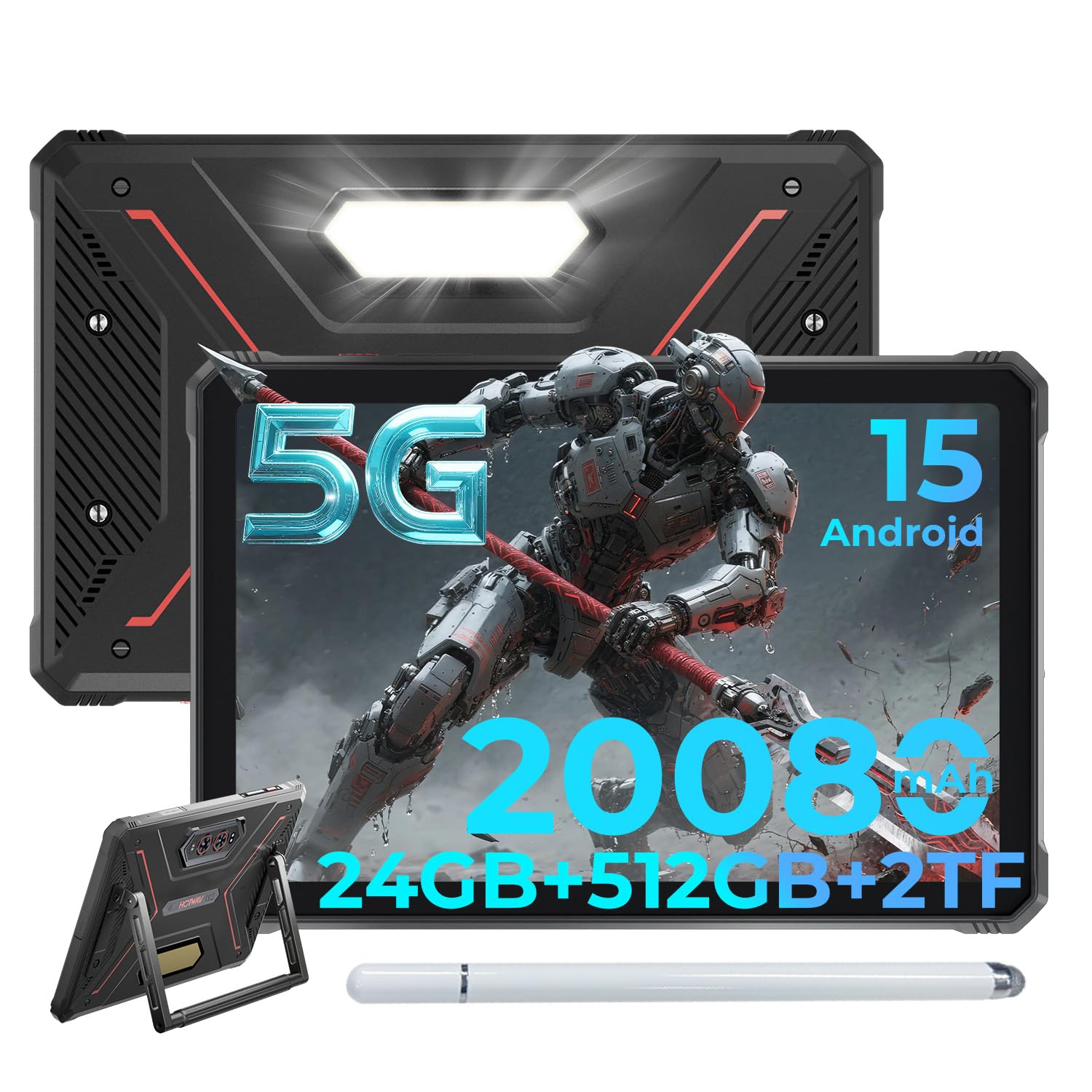 HOTWAV R9 Ultra 5G Rugged Tablet Android 15-2K 11 Pollici Stilo Tablet 24GB+512GB/2TB TF Tablets Impermeabile, 20080mAh Robusto Tablet PC 64MP+16MP/IP68 69K/Dual SIM 5G/5G WiFi/Face ID/GPS/OTG