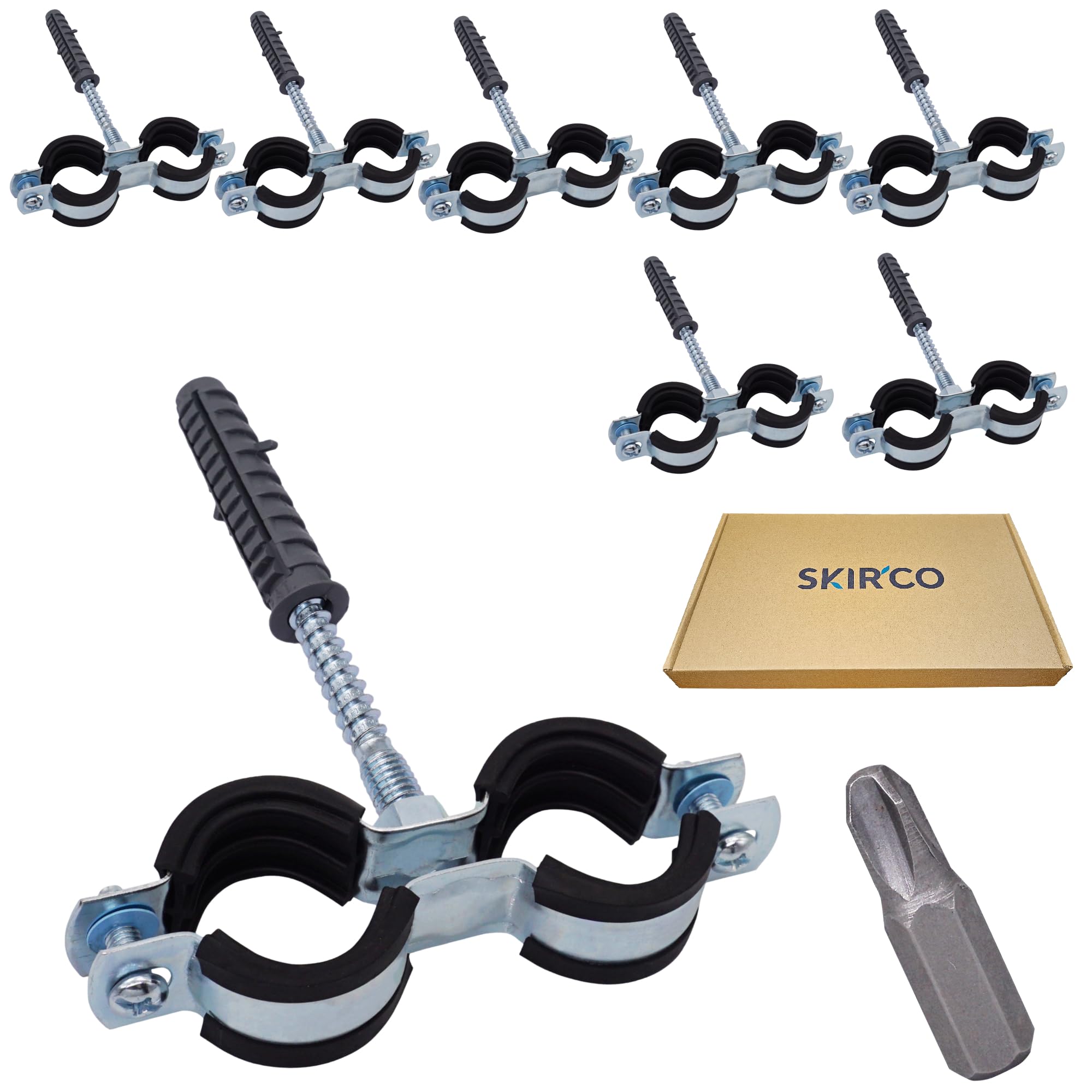 SKIR'CO Staffa doppia per tubi con rivestimento in gomma per tubi da 20-24 mm, supporto per tubi per montaggio a parete e soffitto, morsetti per tubi (8 pezzi)