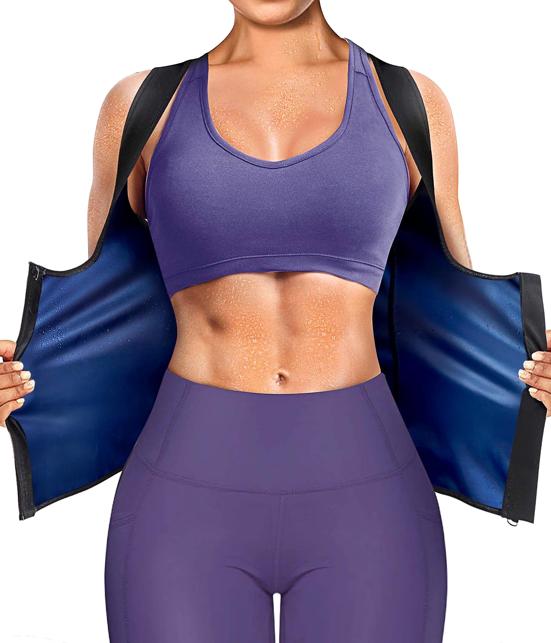 Junlan Sauna Suit for Women Waist Trainer Vest Sweat Tank Top Shaper with Zipper (Blue, S)