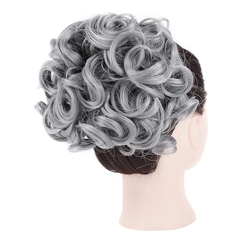 Miniatura 6 de Elaine Peines de moño desordenado, extensión de moño rizado, extensión de moño grueso, clip en cola de caballo para mujeres (gris mixto #MG)