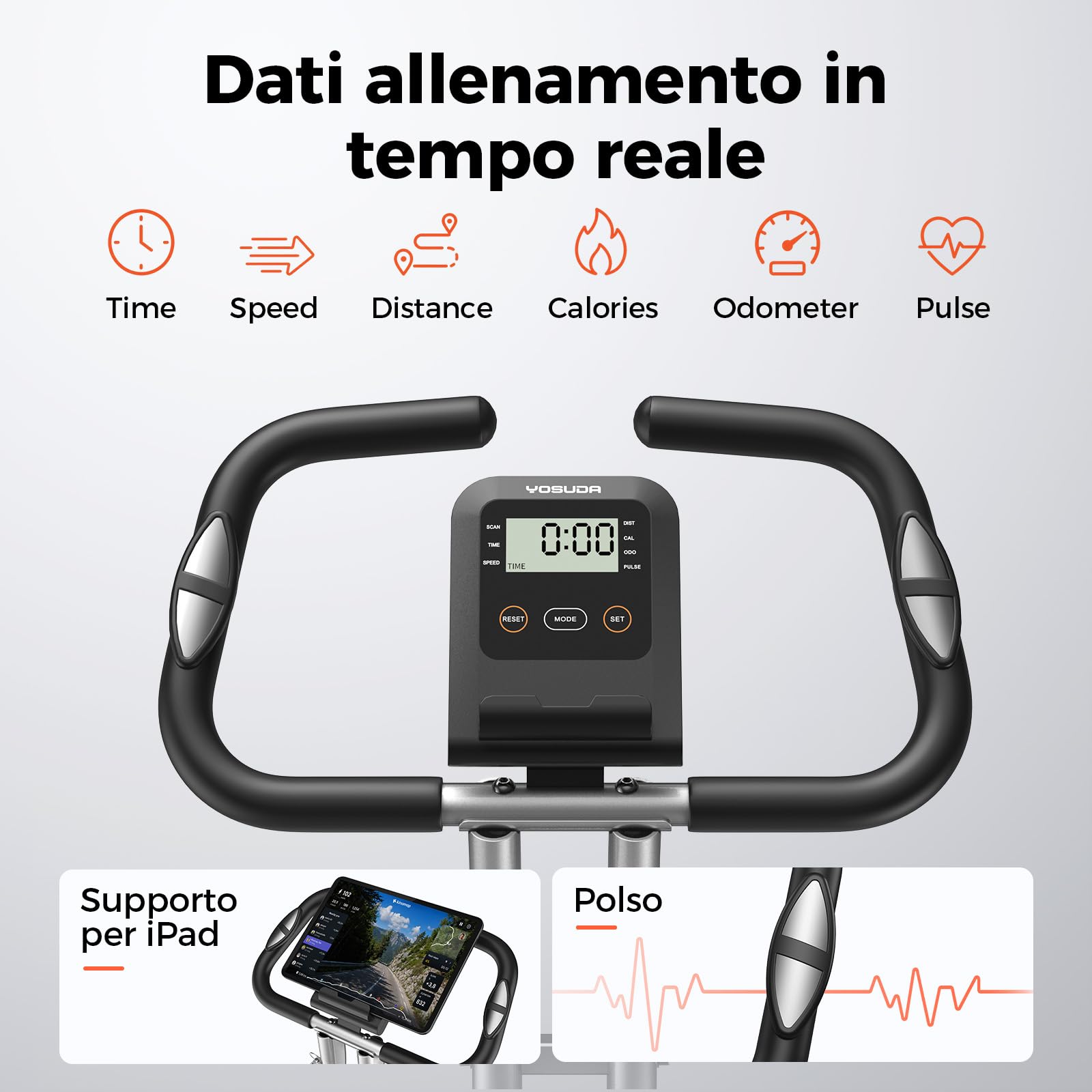 YOSUDA Cyclette da Casa Pieghevole 5 in 1 con APP, Cyclette Pieghevole con Banda Elastica, Monitor LCD, 8/16 Livelli di Resistenza, Sedile largo, Max 150/172 kg