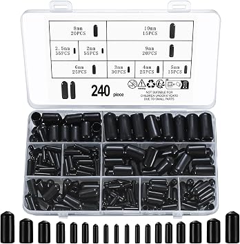 240 Pcs Black Rubber End Caps, 9 Sizes PVC Thread Protectors