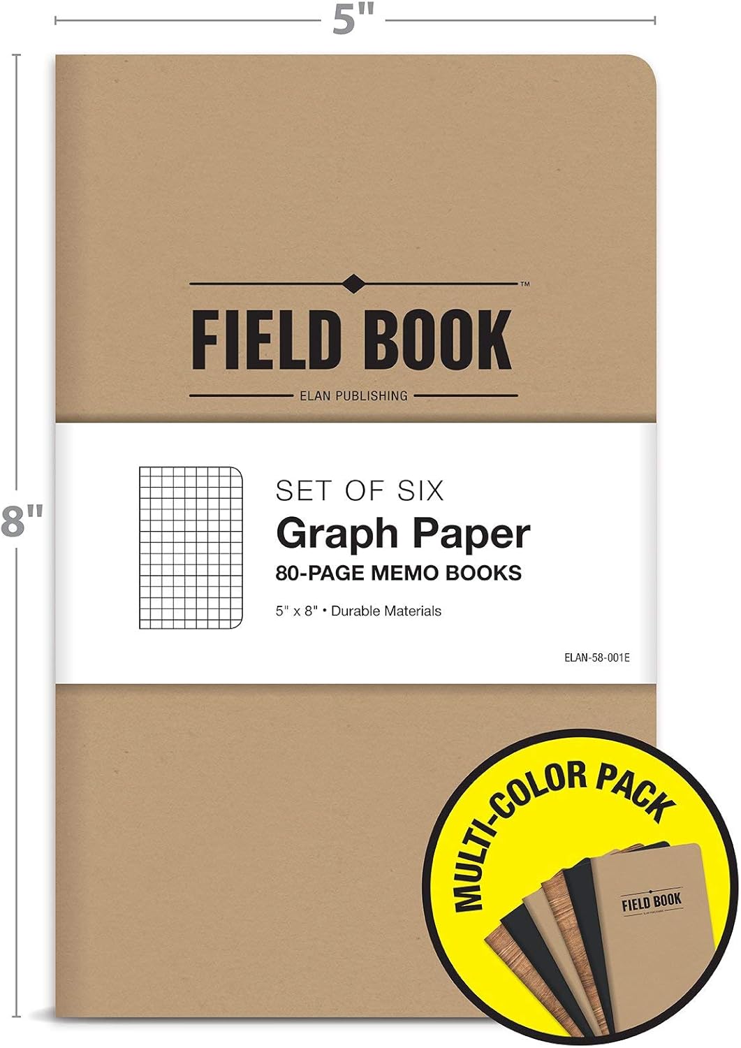 Elan Publishing Company Field Notebook/Journal - 5"x8" - Combo Colors - Graph Memo Book - Pack of 6