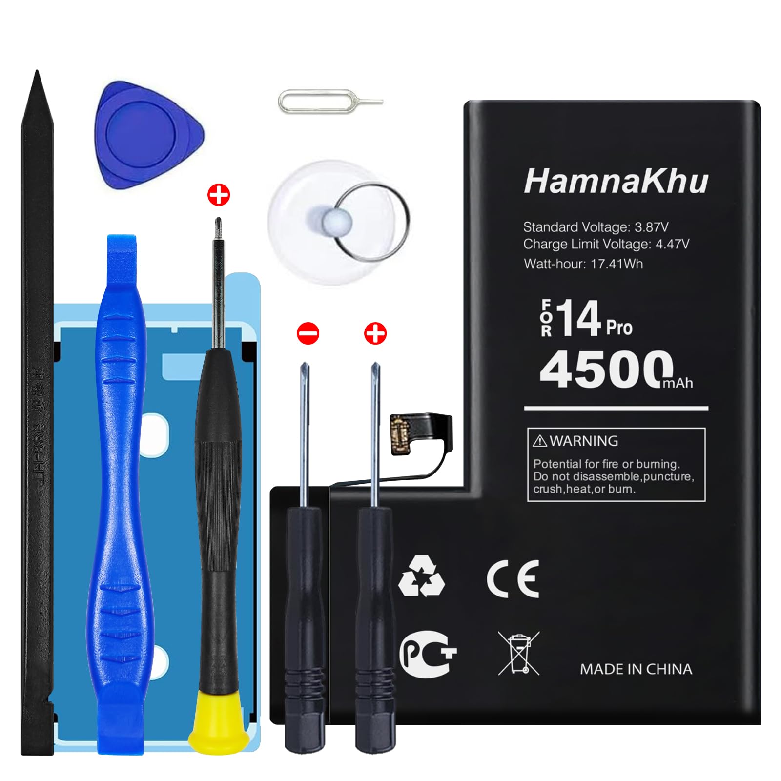 Akku 4500mAh für iPhone 14 Pro, hohe Kapazität 0 Zyklen Li-Ion Polymer Akku für Modell iPhone 14 Pro mit Reparatur-Tool-Kits