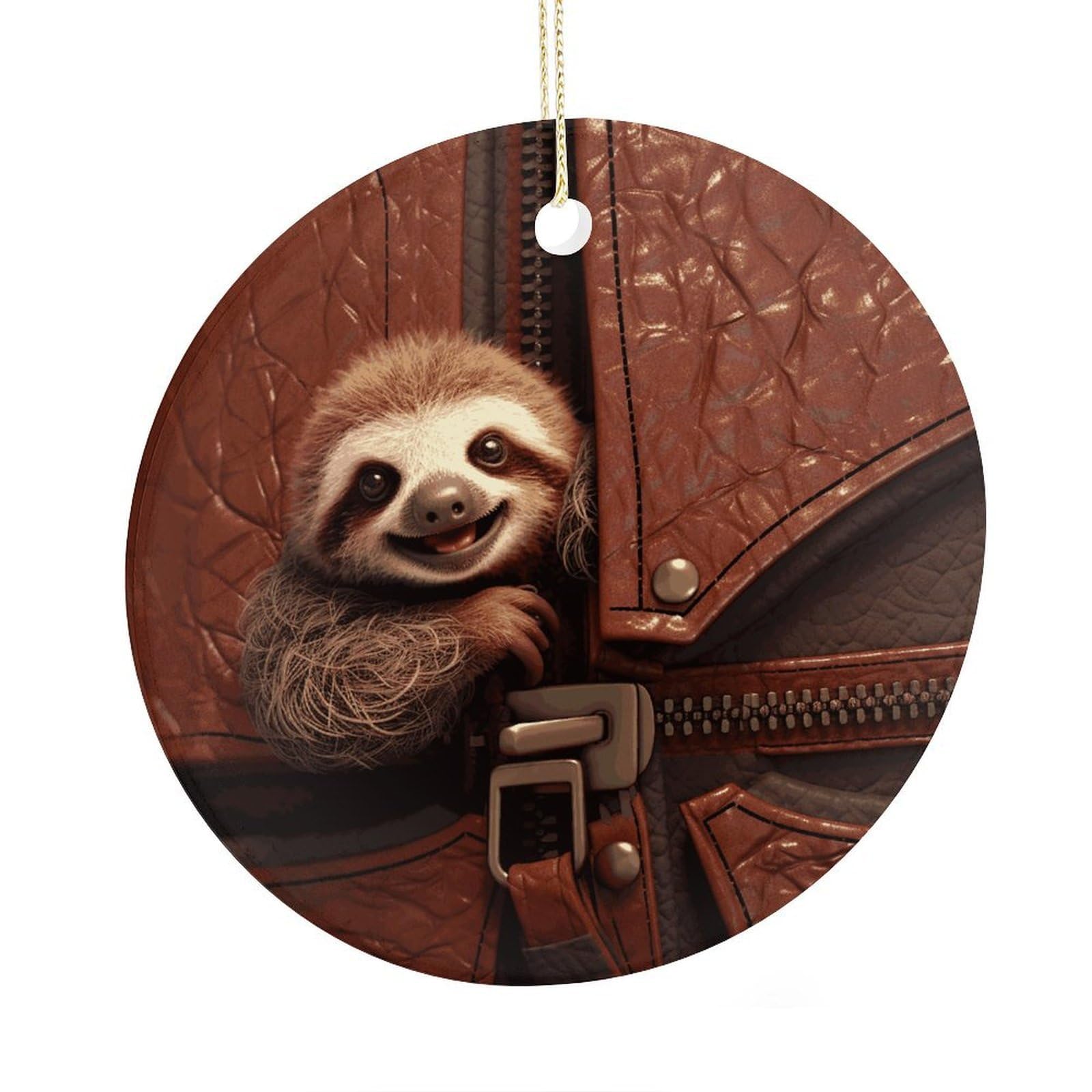 Adfgyerh Style Sloth On Zipper Ceramic Circular Pendant,2.9 Inch，Hanging Ornament，Gift Exchange Idea Round Ceramic Ornament,For Mom And Daughter，For Home Indoor Outdoor Decor.