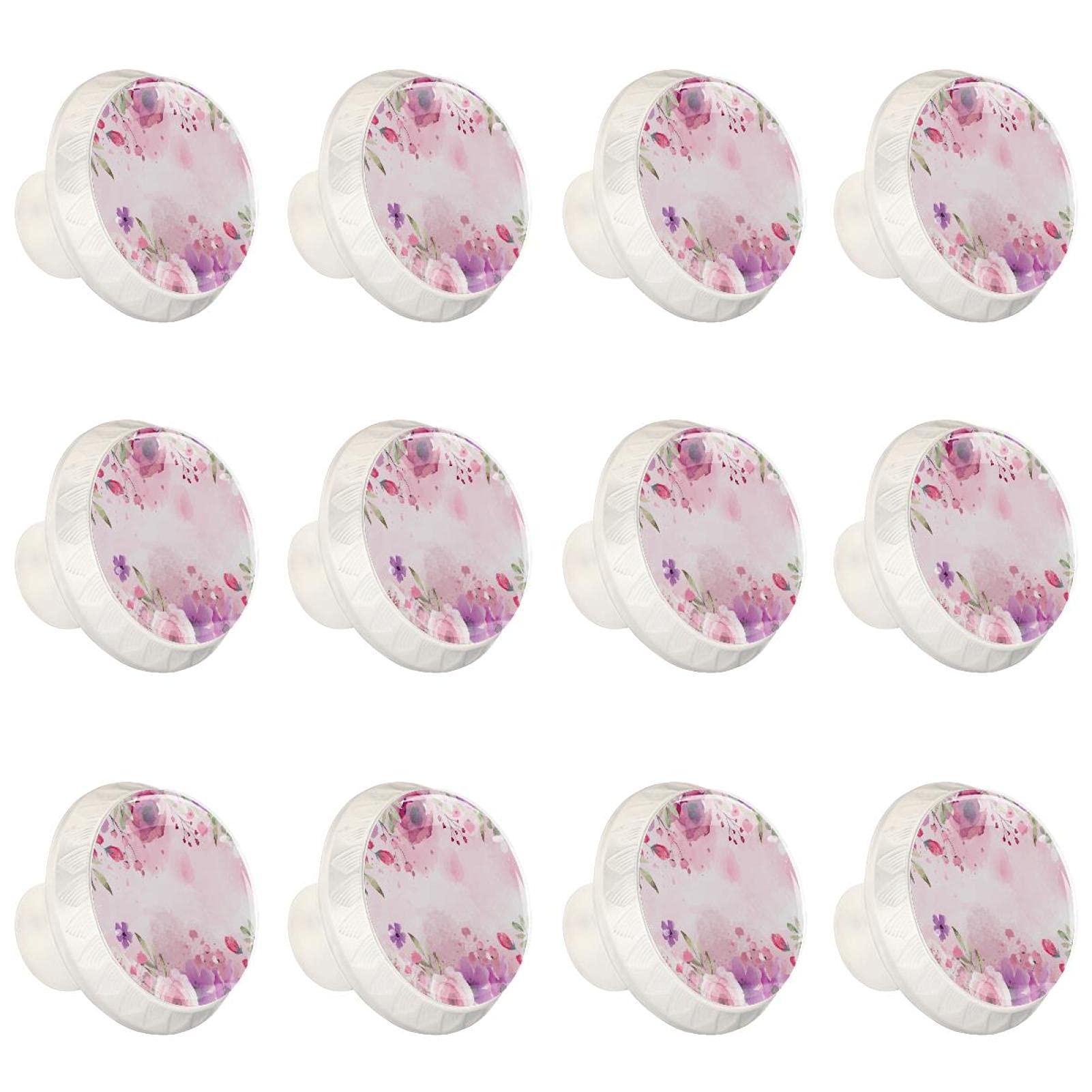 Boutons d'armoires de cuisine ronds à motif de roses pour tiroir de commode x12