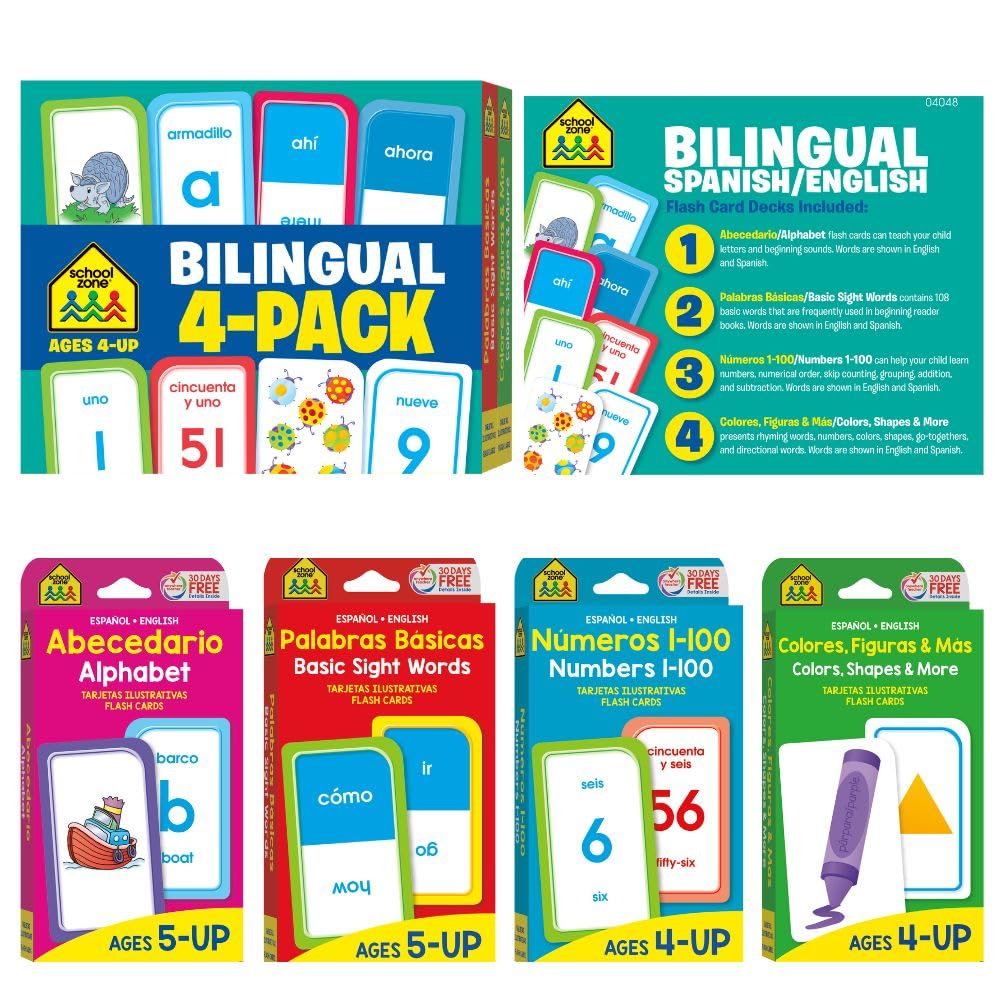 Snapklik.com : School Zone Preschool Spanish Bilingual 4-Pack Flash ...