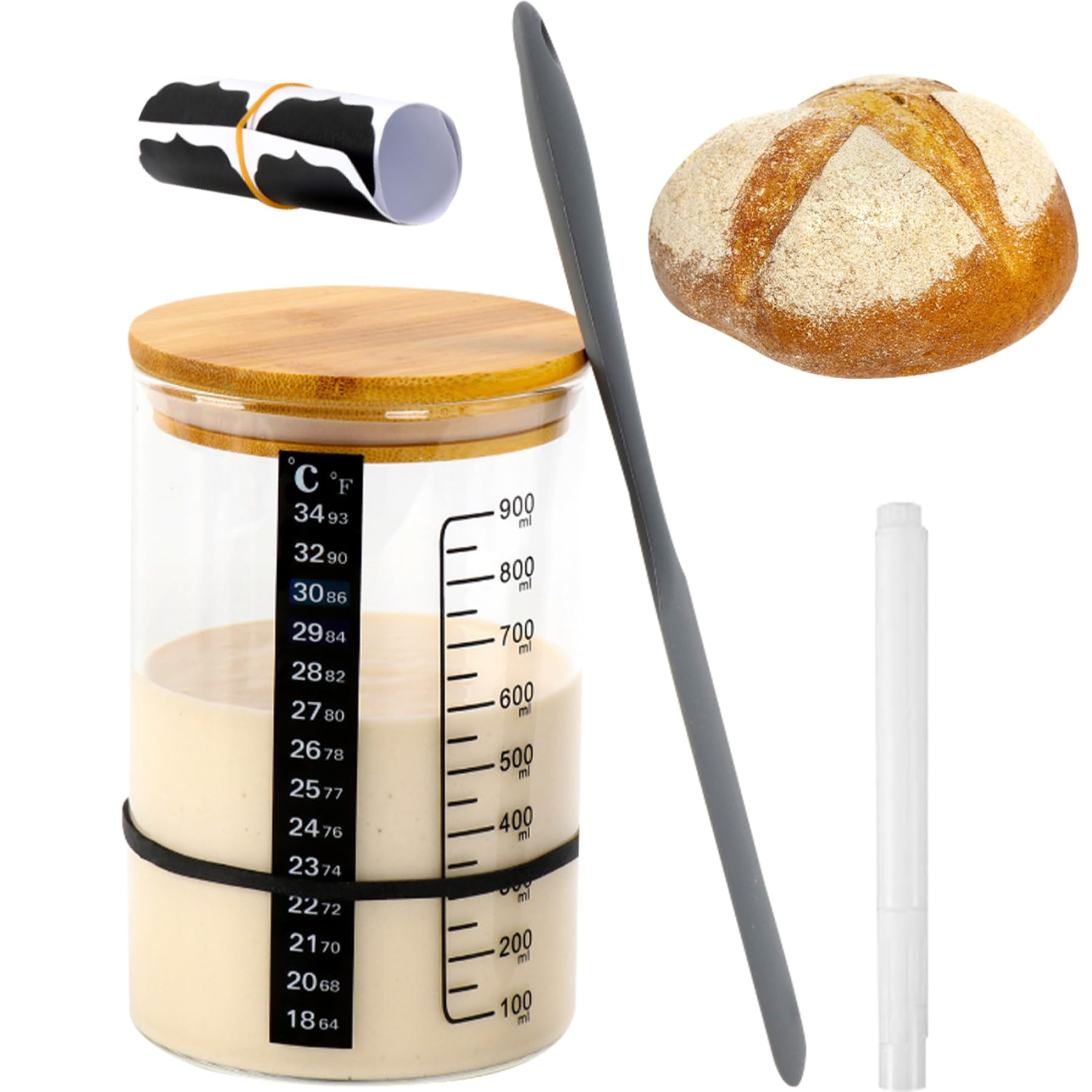 Kit Démarrage Levain - 2 Pots Verre + Accessoires - Guide Inclus