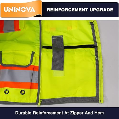 Vista 23 de UNINOVA Surveyor Safety Vest Reflective for Men,Class 2 Heavy Duty Safety Vests Reflective with Pockets and Zipper Sv55 Negro