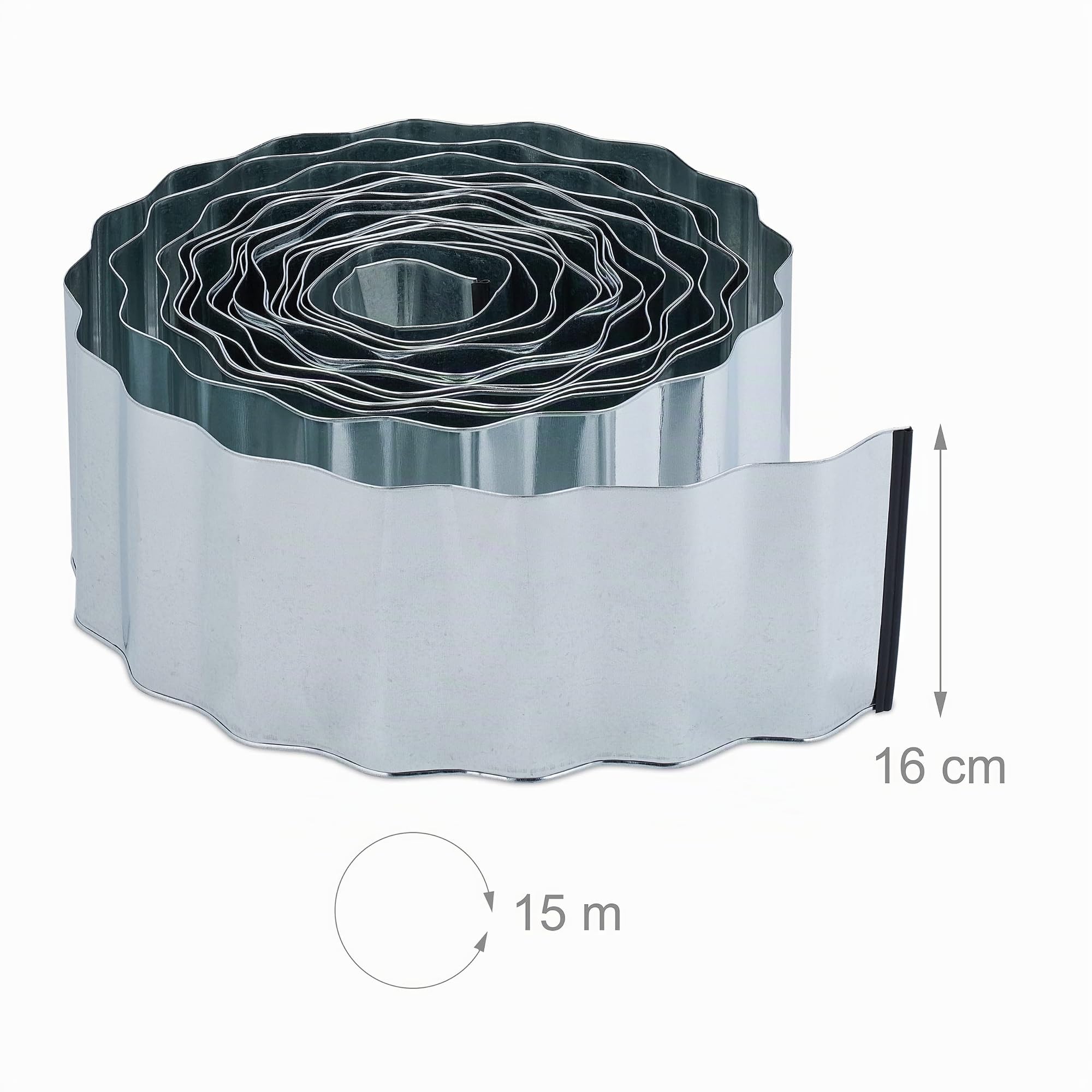 Relaxdays Bordure de Jardin Flexible, métal galvanisé, pour pelouse et Parterre, Longueur 15 m, Hauteur 16 cm, argenté