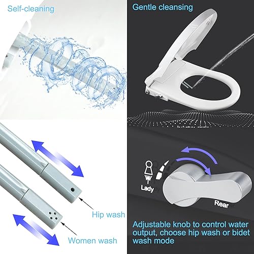 Miniatura 3 de TRIZZI Asiento de inodoro de bidé con boquillas dobles autolimpiantes traseras y lavado femenino, apto para inodoro alargado a prueba de fugas,