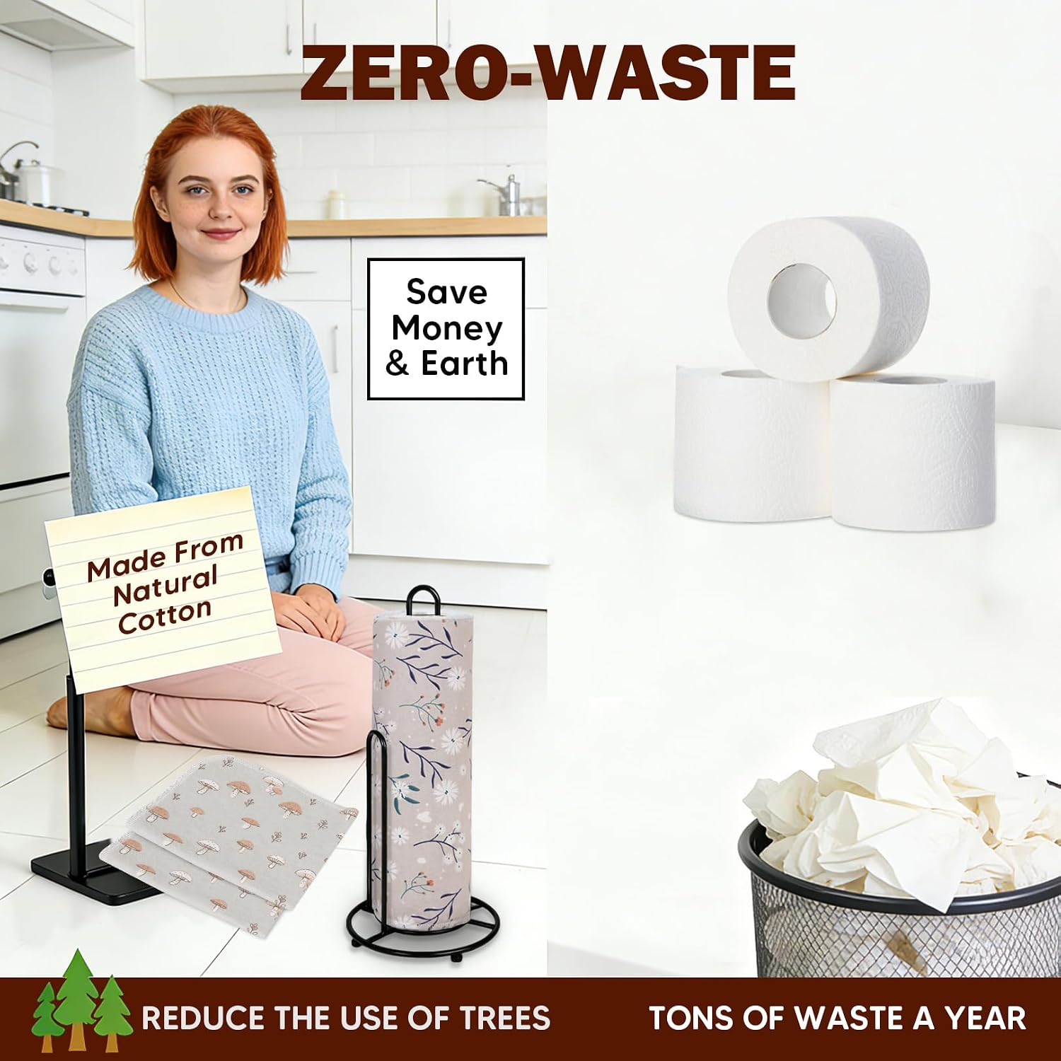 Reusable Paper Towels Washable Cotton: 50Packs Paperless Towels Flannel Cloth Roll 11.8x11.8In Absorbent Soft Washable Paper Alternative for Kitchen Zero Waste