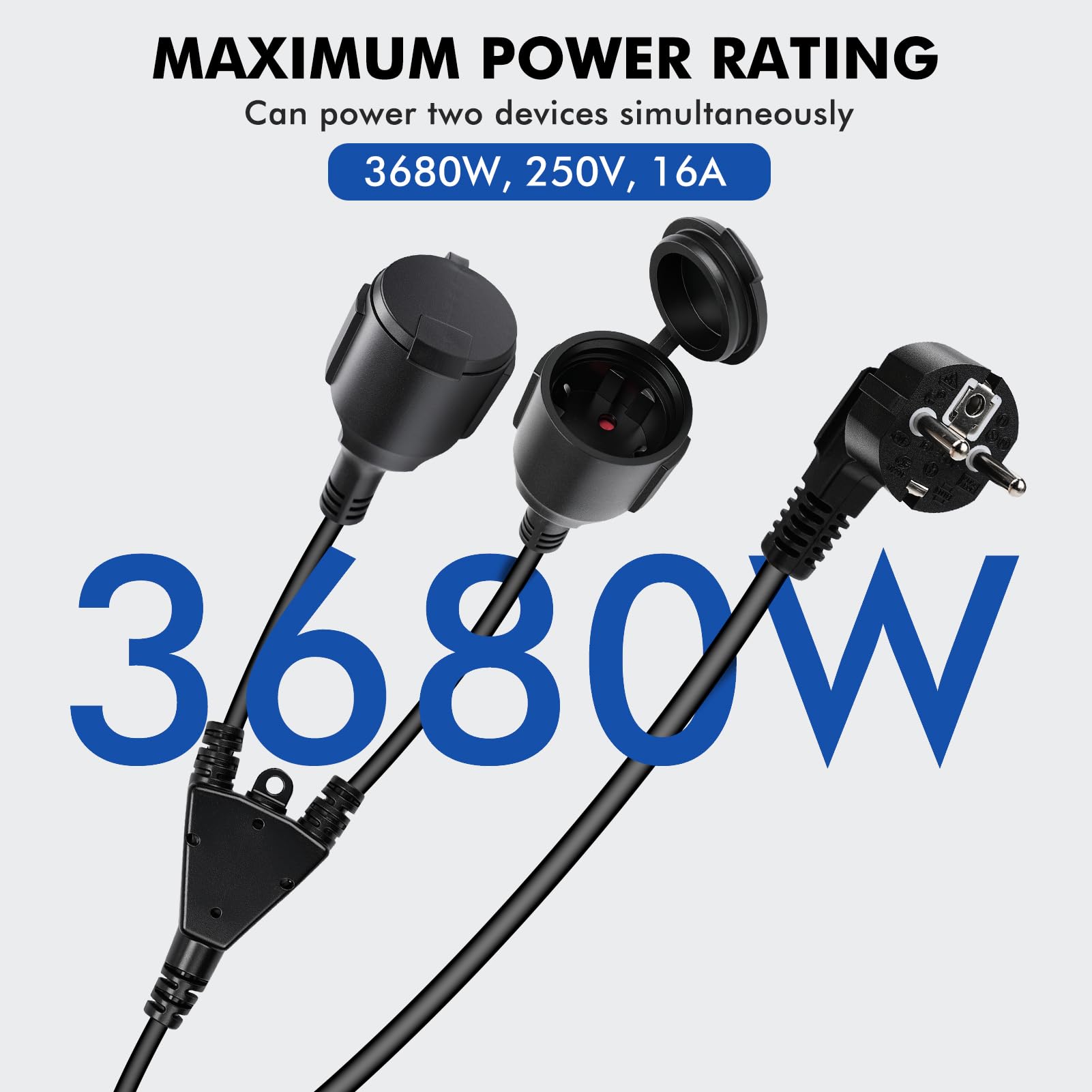 Cavo di Prolunga 5 metri con 2 prese Schuko Prolunga Elettrica IP44 Prolunga Ciabatta H05VV-F 3G 1,5mm², 250V/16A, adatto per giardino, officina, cantiere 5M