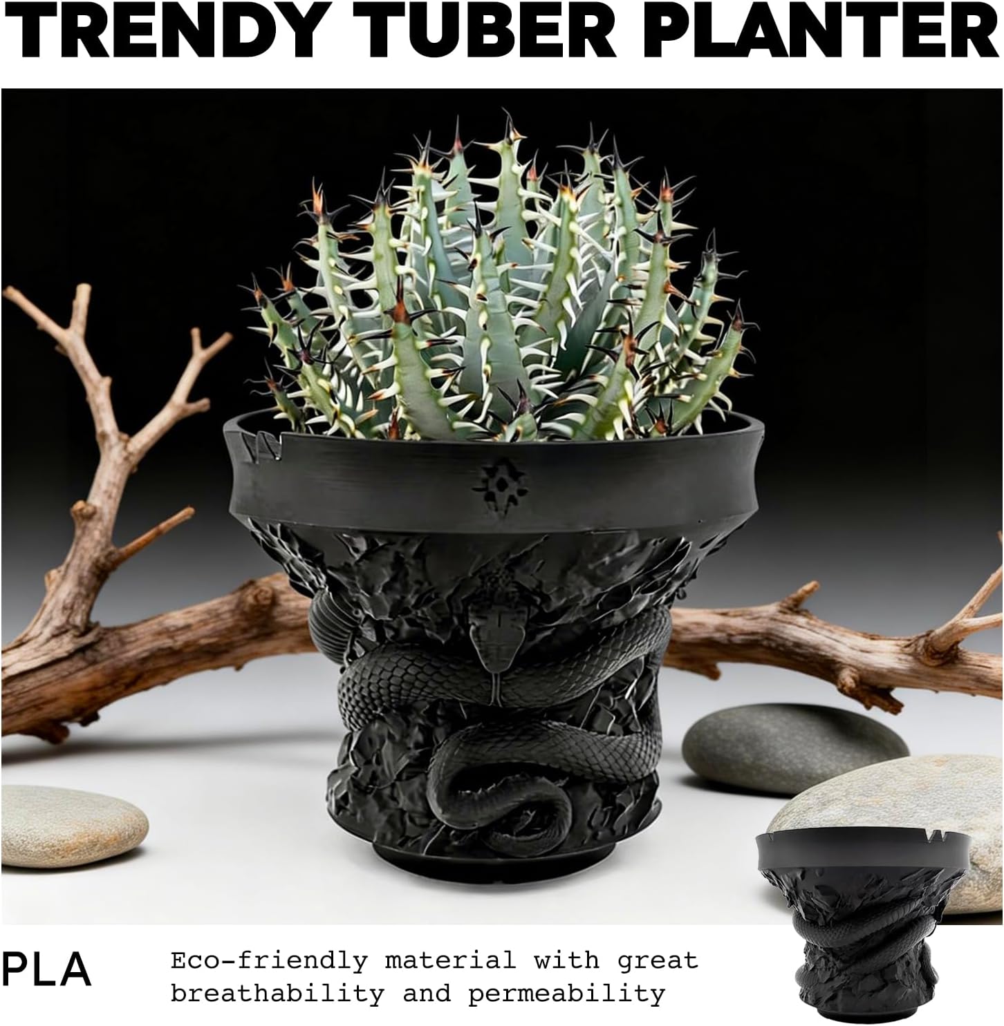 Self-Watering 3D Printed Planter with Drainage,Modern Indoor/Outdoor Flower Pot with Reservoir & Saucer for Succulents,Herbs,Snake Plants