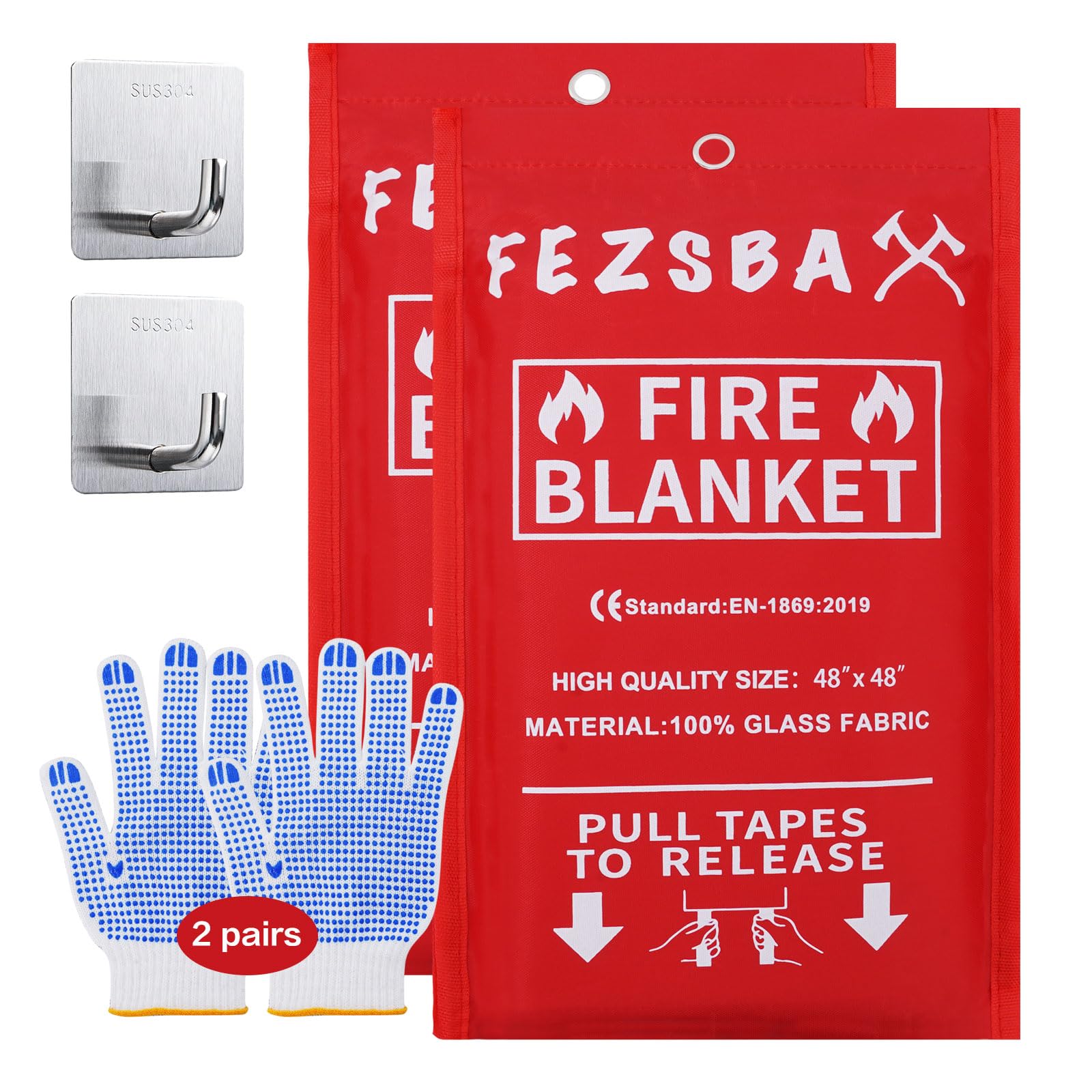 FezsbaX Emergency Fire Blankets,Fire Safety Blanket for Kitchen Home, Fire Supression Blanket Good for School Safety, Fireplace, and Camping,Hurricane Preparedness Items (2, Pack 48x48 inches)