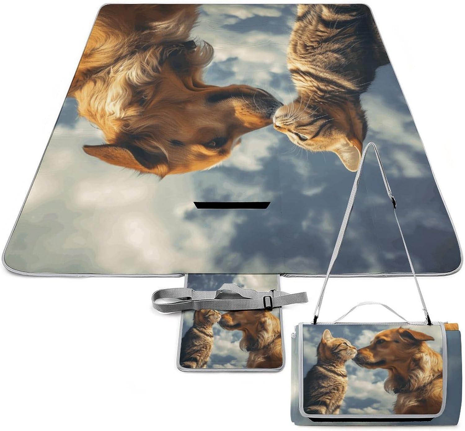 Outdoor Picnic Blanket Extra Large Beach Blanket Waterproof Picnic Mat Dog and Cat Face to Face Camping Blanket Portable with Carry Strap Park Blanket for Grass Camping Park