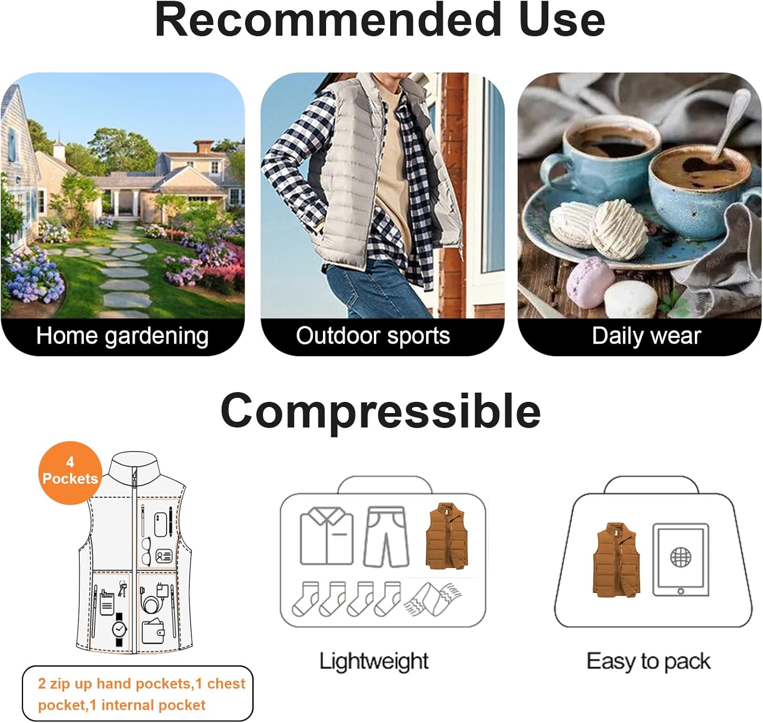 Chrisuno Men's Lightweight Winter Puffer Ski Vest Jacket Packable Outerwear - Image 5