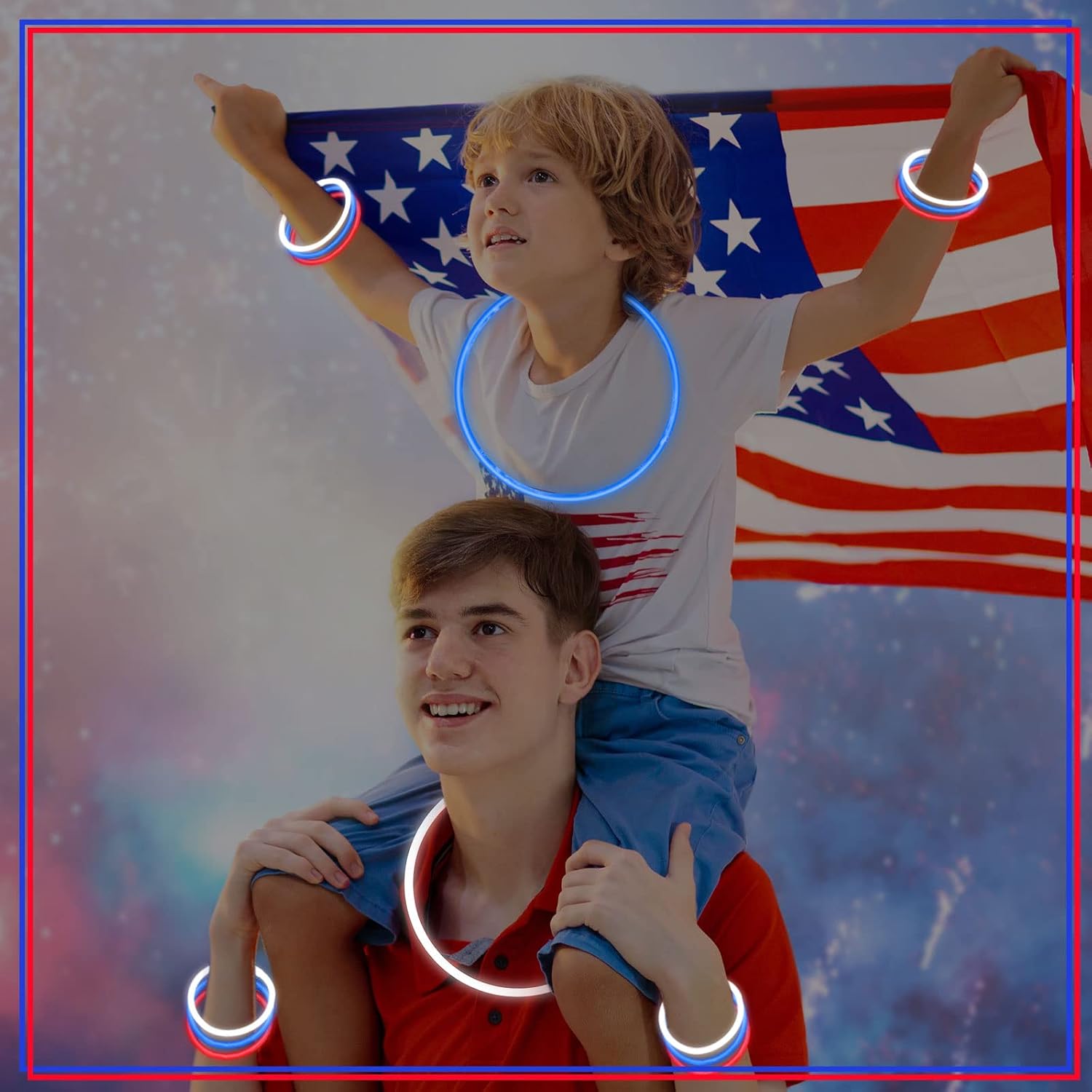 Sotiff 120 Bulk 4th of July Glow Stick 22 Inches Red White Blue Glow in the Dark Necklace Stick Bracelets with Connectors Accessories