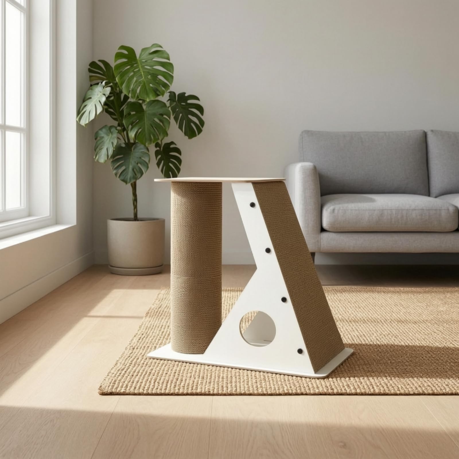 Tiragraffi per Gatti Albero Tiragraffi Centro Attività Pannello Obliquo Colonna Ondulata Ripiano Confortevole in Cartone Ondulato Struttura Geometrica Moderna Adatto per Salotto Camera da Letto