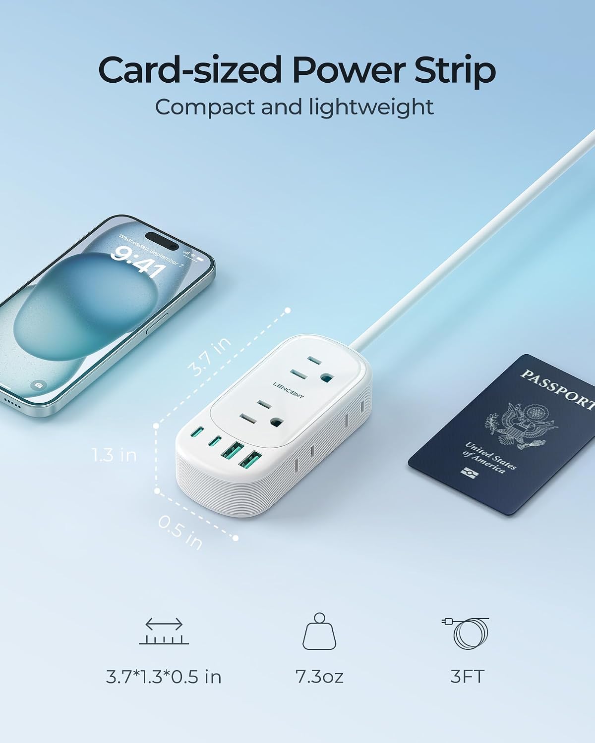 LENCENT European Travel Plug Adapter with Case, US to Europe Plug Adapter with 6 Outlets & 4 USB (2 USB-C), Type C Travel Power Strip for USA to Eu Italy France Spain Germany, Europe Travel Essentials