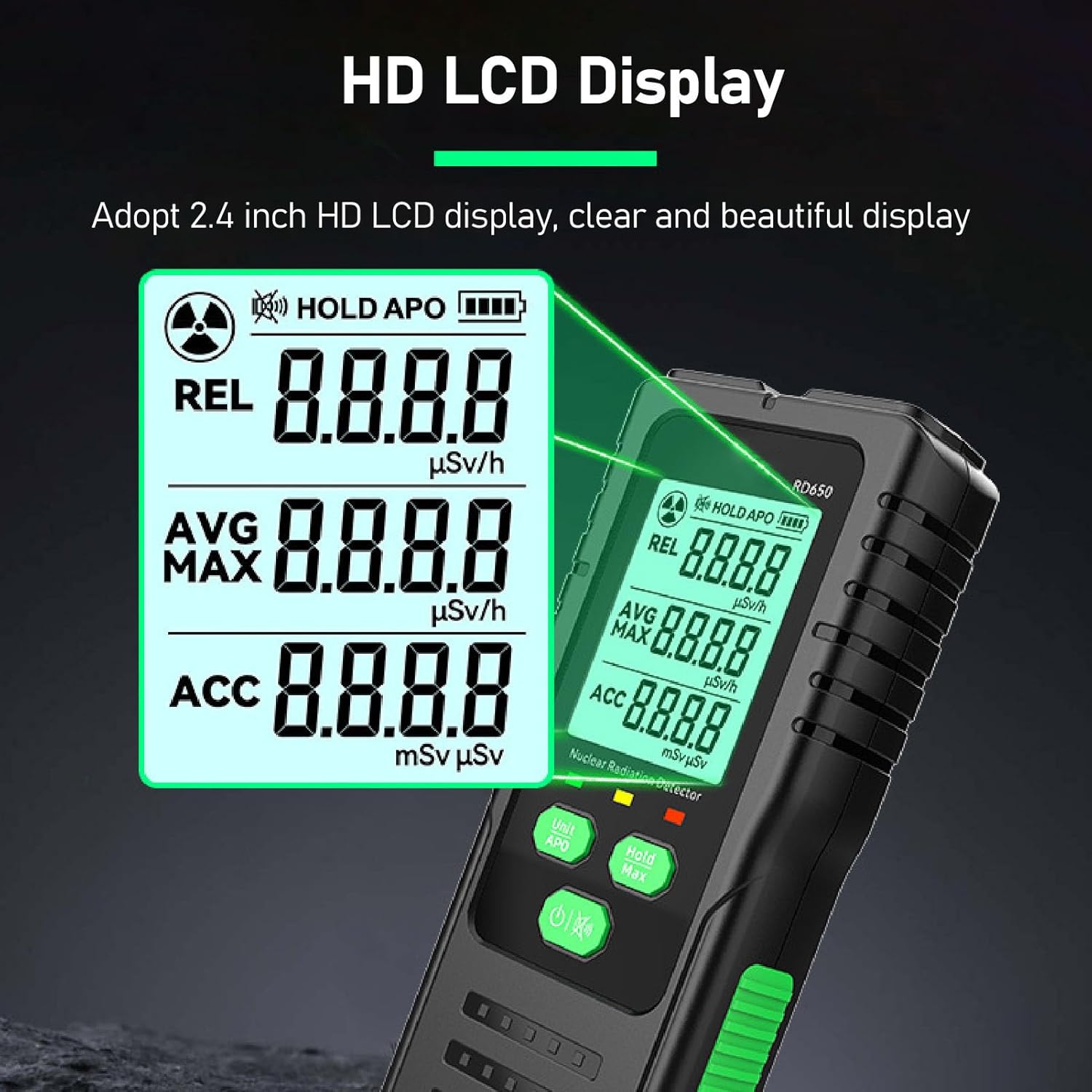 Nuclear Radiation Dosimeter 2.4 Inch LCD Display Dual Alarm Indication Radiation Monitor Meter