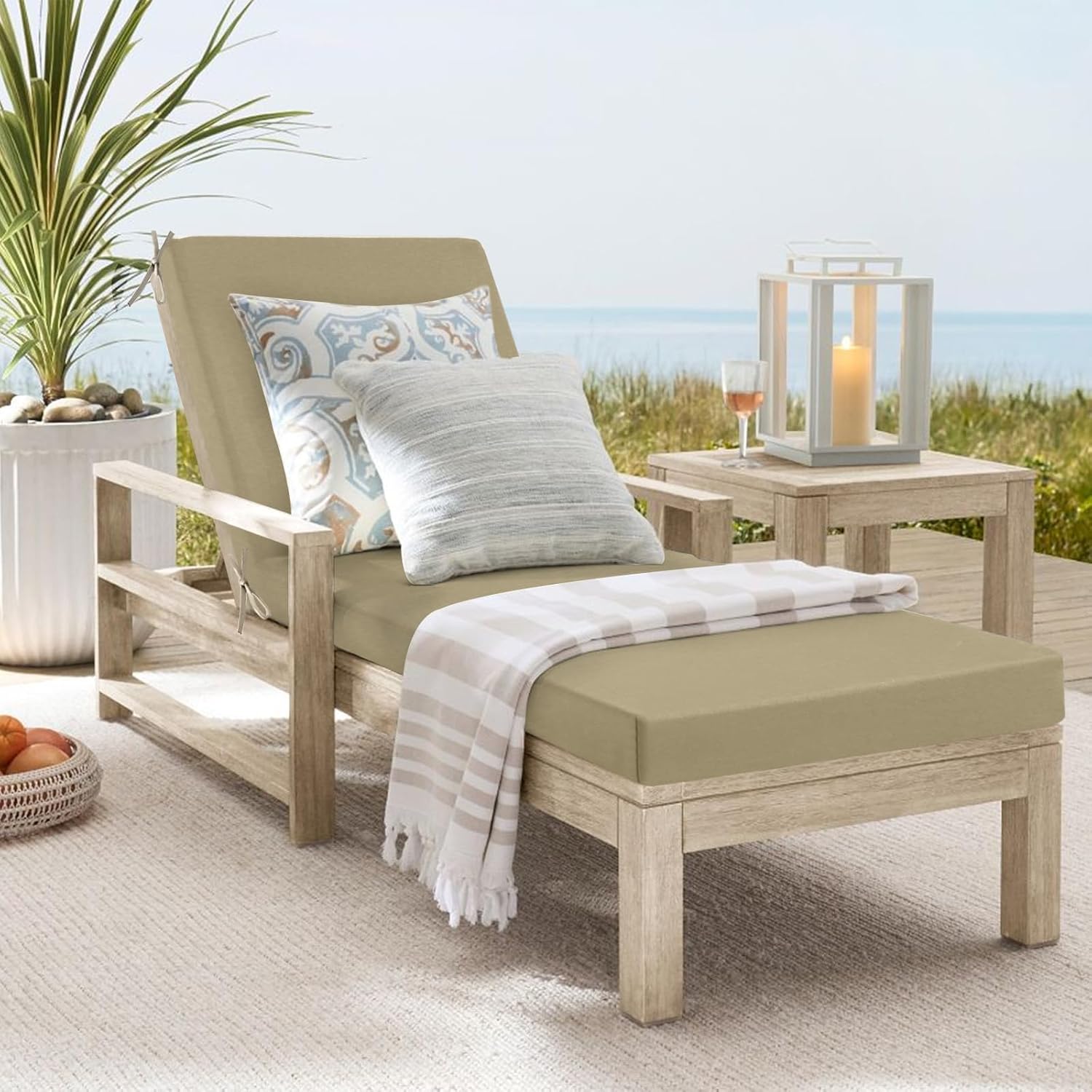 idee-home Outdoor Chaise Lounge Cushions, Lounge Chair Cushions for Patio Furniture Weather and Stain Resistant for Lawn Pool 80in.L x 26in.W x 3in.D Antique Beige