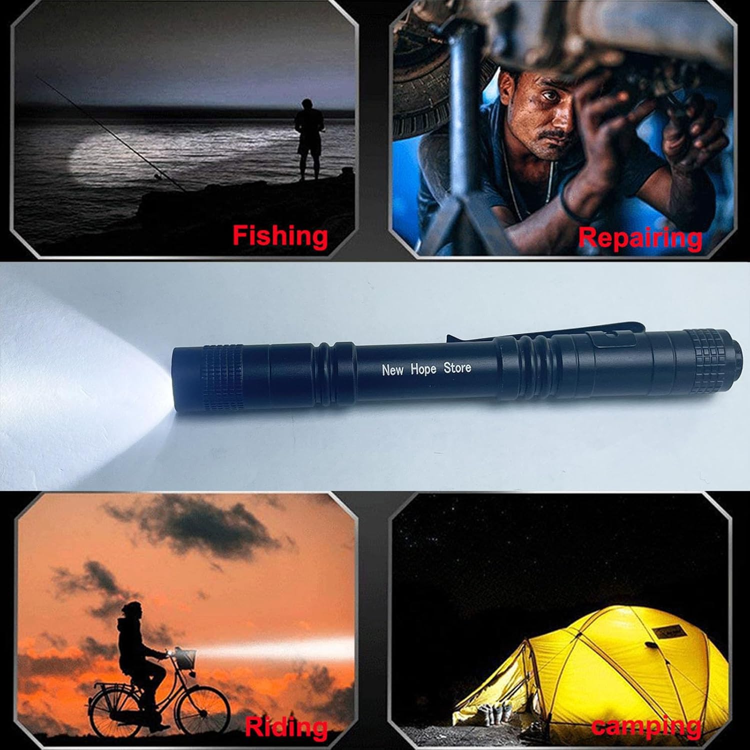 Pen Flashlight, Led Mini Penlight Super Bright Pocket Clip Pen Light Compact Flashlight for Inspection, Repair, Camping, About 1000 Lumens IPX5 Powered by 2*AAA Battery(not included) set 6pcs
