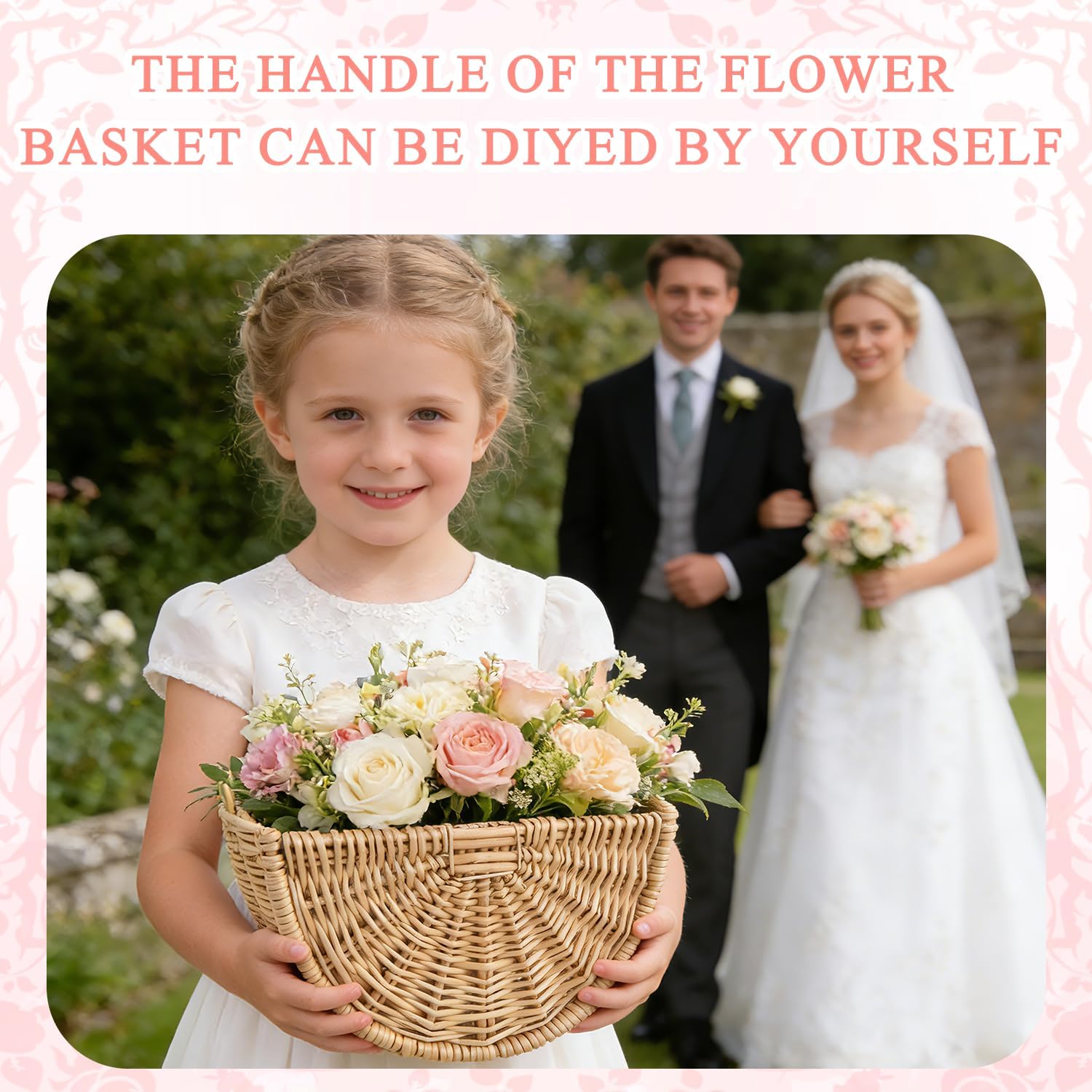 2 Pcs Wicker Flower Girl Basket, Small Half Moon Rattan Flower Basket for Wedding, Picnics, Fruit-picking Trips, Home Decor