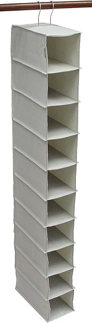 Brilliant Feet G007 - Heavy Duty 10 Shelf Hanging Shoe Organiser for up to 10 Pairs of Shoes - Hangs from the Wardrobe Rail - Robust Oxford Canvas-Type Material (600D) - 15x127x30cm - Washable - Beige