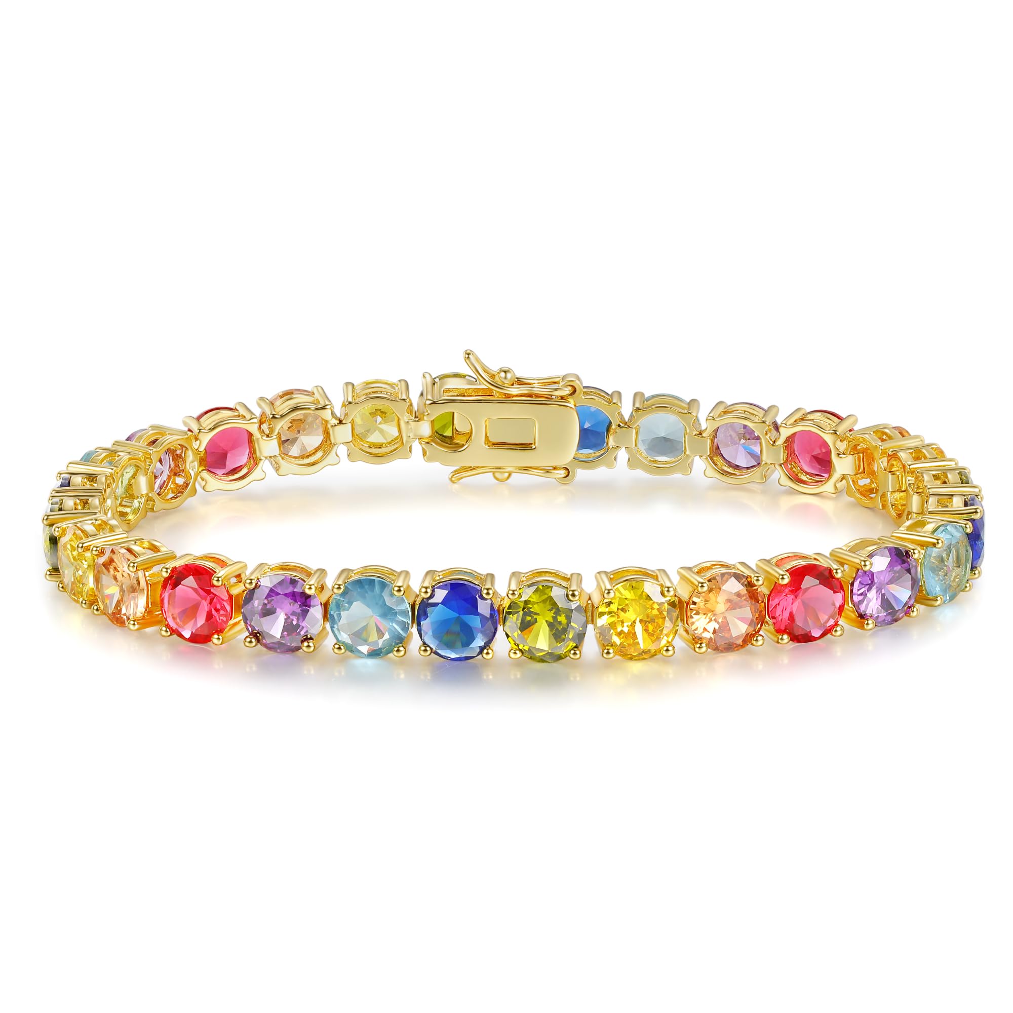 Gemsme 6.0mm Colored Cubic Zirconia Tennis Bracelet for Women, 6MM 18K White/Yellow Gold Plated Cubic Zirconia Rainbow Tennis Link Bracelet