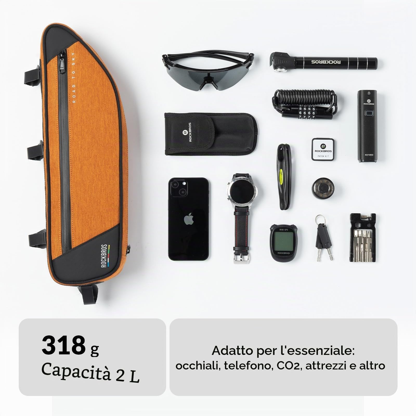 ROCKBROS Road to Sky Borsa Tubo Telaio Triangolo, Borsa Bicicletta Impermeabile per MTB Bici da Corsa, Triangolare da Telaio, Facile Installazione, Grande Capacità 2L