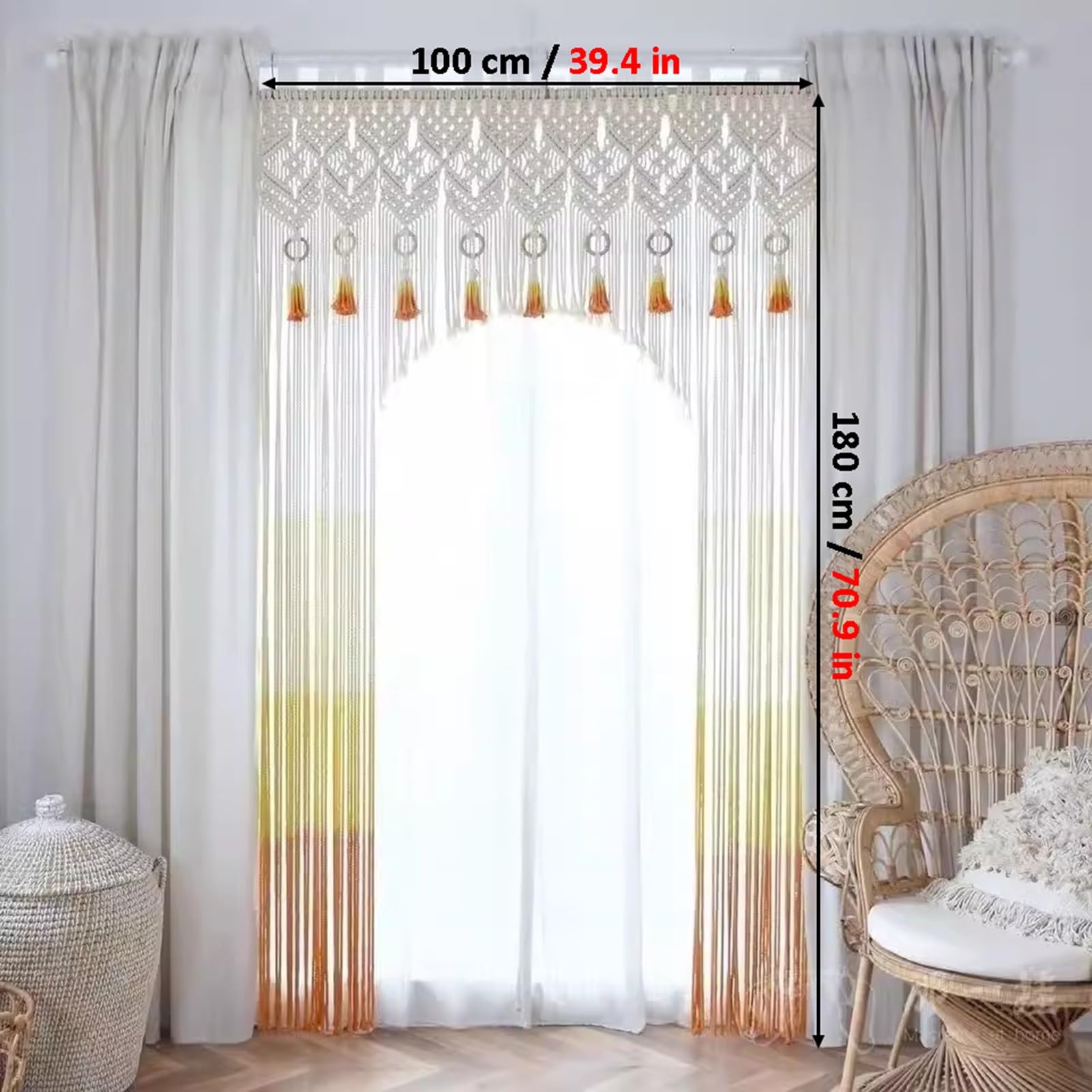 Rideaux en macramé Rideaux en Macramé Tissés À La Main pour Fenêtres, Rideau Suspendu Mural en Macramé, Cantonnière De Fenêtre en Macramé en Coton(39.4x70.9in)