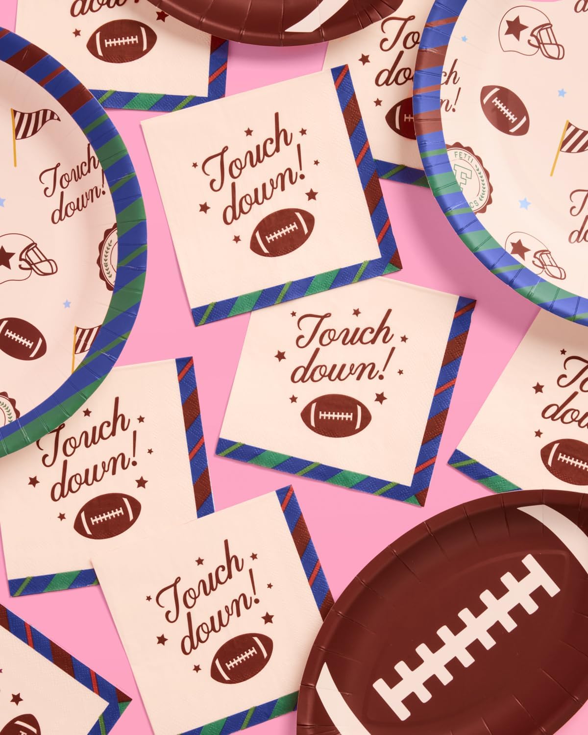 xo, Fetti Touchdown Napkins - 3-ply, 50 pcs | Football Birthday Decorations, Varsity Party Setting, Tailgate Tablescape, Homecoming Game Day Supplies