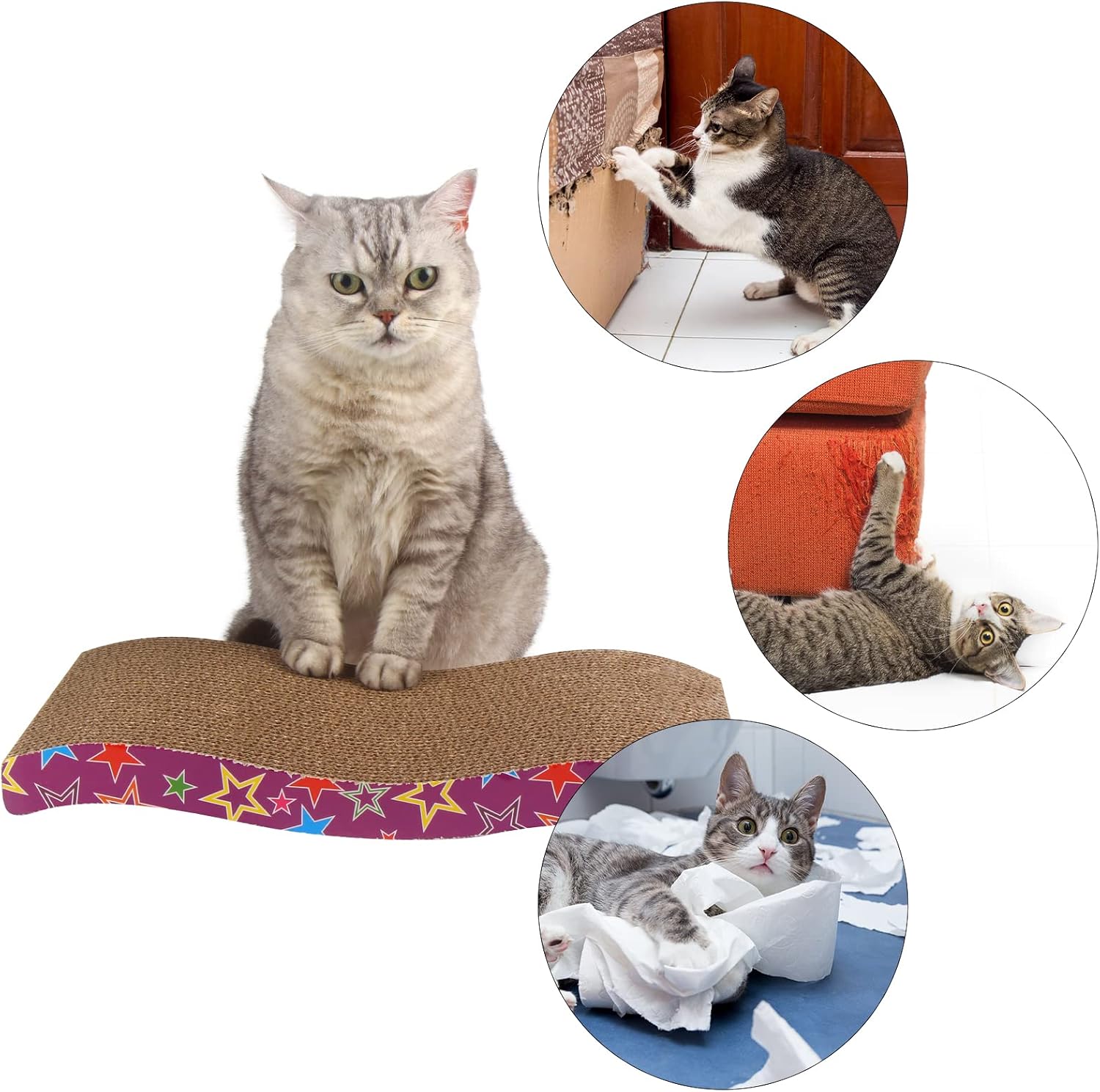 FOKICOS Cat Scratchers Scratching Scratch Pad for Indoor with Box Durable Lounger Sofa Bed