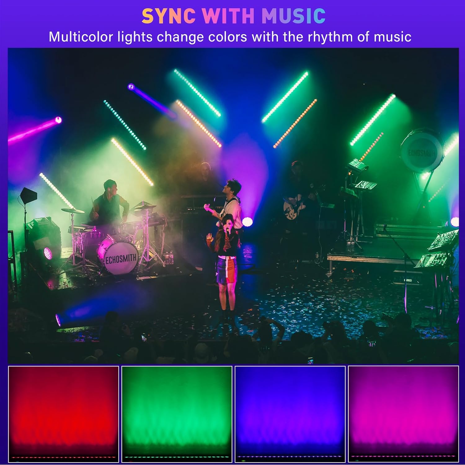 YeeSite YS-BR24 LED Stage Light Bar syncing with music in a live performance setting