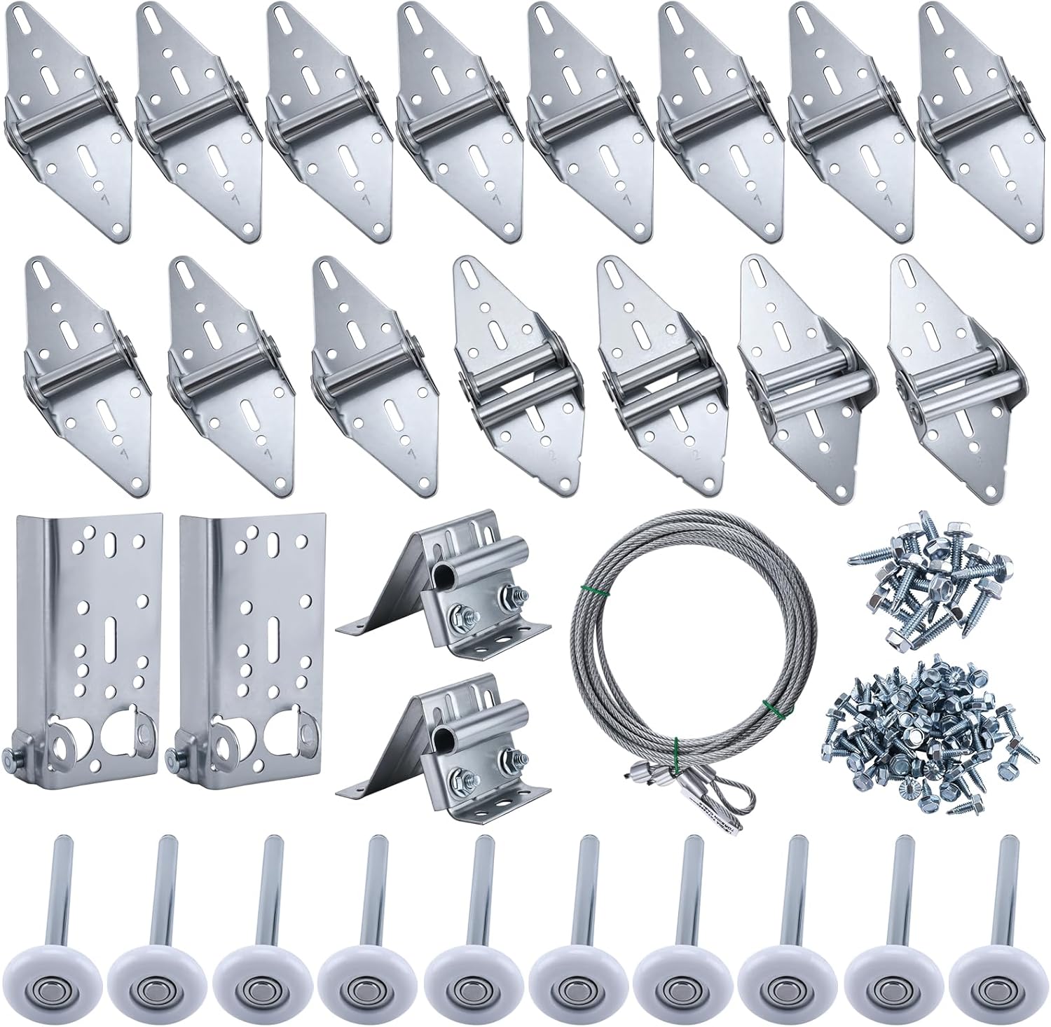 Garage Door Hardware Kit with Roller, Hinge, Top & Bottom Bracket, Galvanized Cables, Fasteners, for 16'x7' and 18'x7' Double Garage Doors
