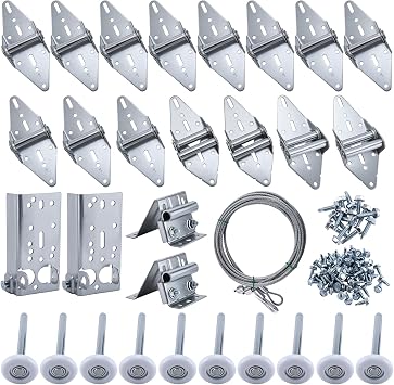 Garage Door Hardware Kit with Roller, Hinge, Top & Bottom Bracket, Galvanized Cables, Fasteners, for 16x7 and 18x7 Double Garage Doors