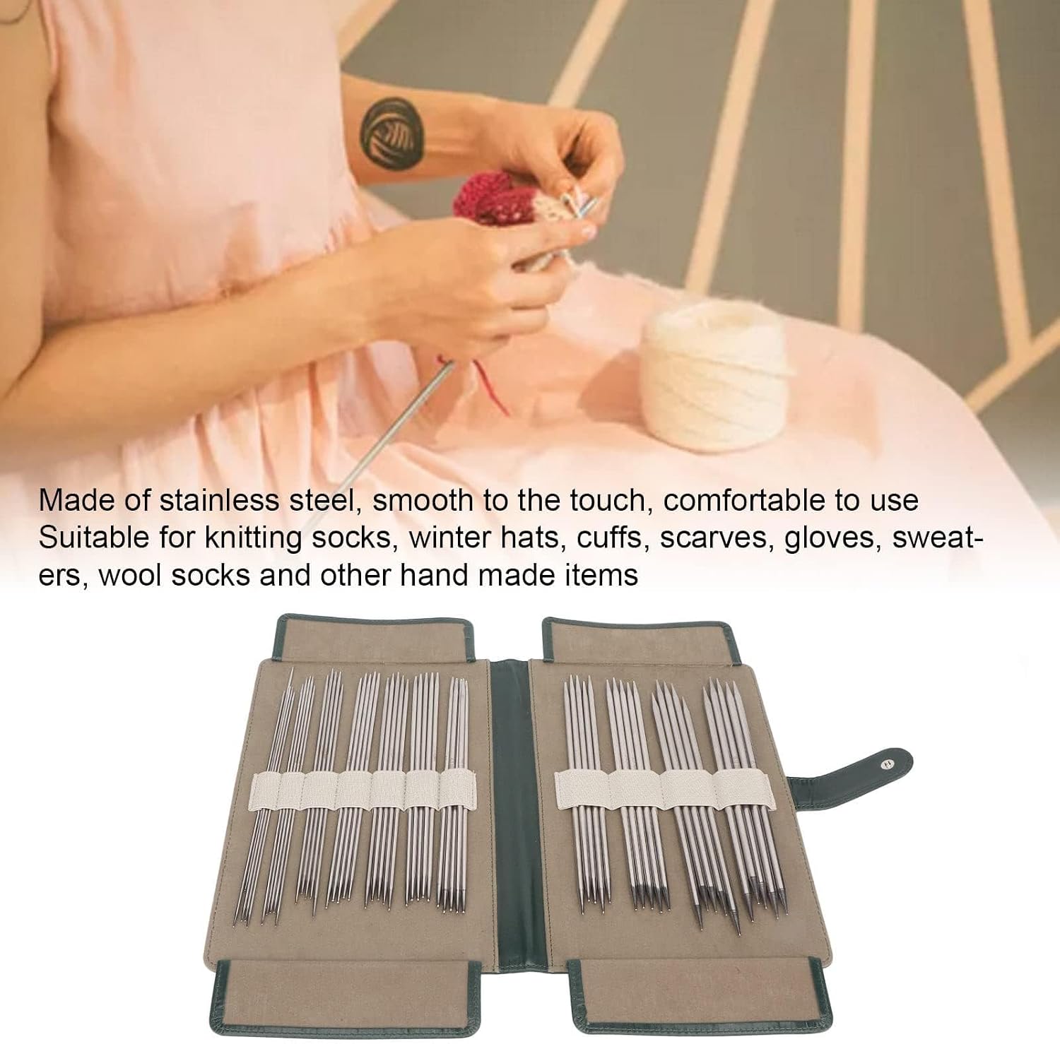 55 PCS Double Pointed Stainless Steel Knitting Needles Set 2mm -6mm, Sweater Socks Knitting Needles Kit Stainless Steel Yarn Needles for Weaving Project Beginner