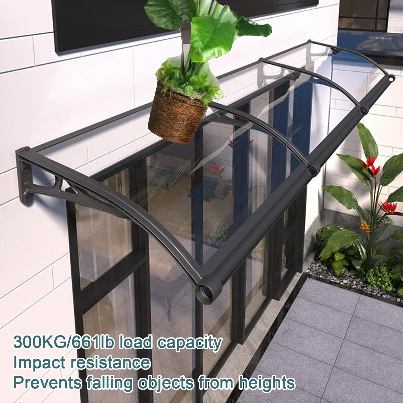 Pensilina Tettoia per Porta o Finestra Trasparente,Pensilina da Esterno d'Ingresso,Copertura in Policarbonato Contro UV e Neve,Tenda da Sole per Patio,Cortili,Ristoranti (60x120cm)