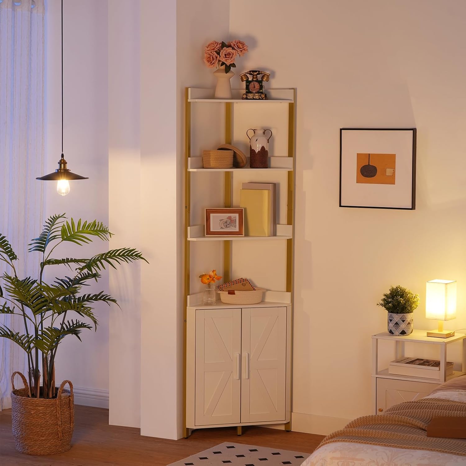 Dimensions diagram for HOOBRO Corner Shelf model DW33CJ01.