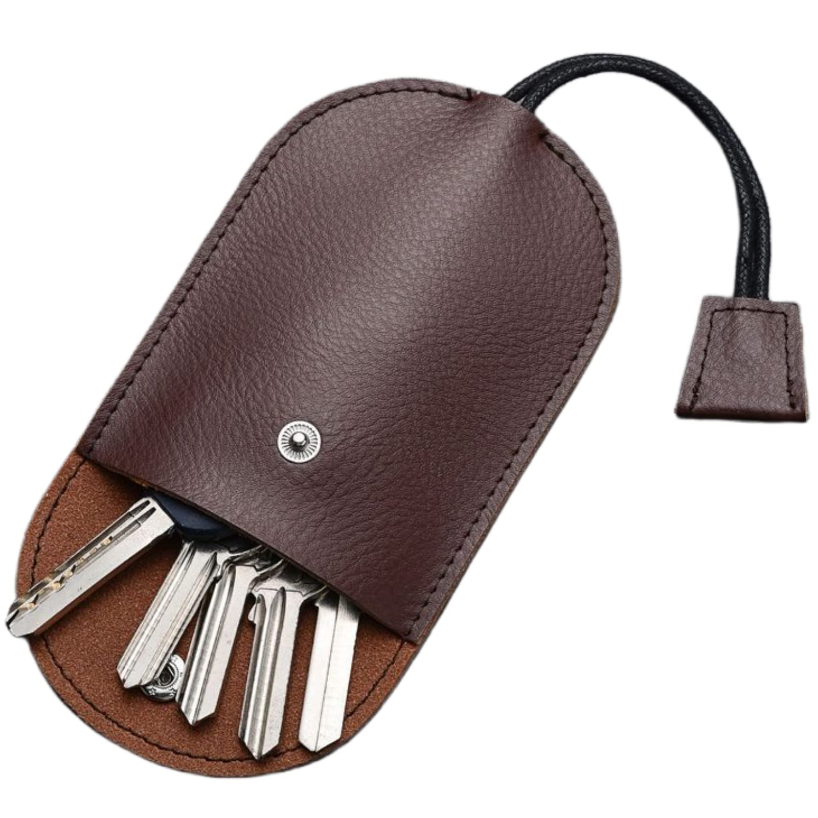 POSICHE Car Key Holder Car Key Bag Multi-Functional Pull-Out Mini Compact Simple Lock Large Capacity, Hidden Key Storage Button Closure Design Premium Leather Material Multiple Key Storage