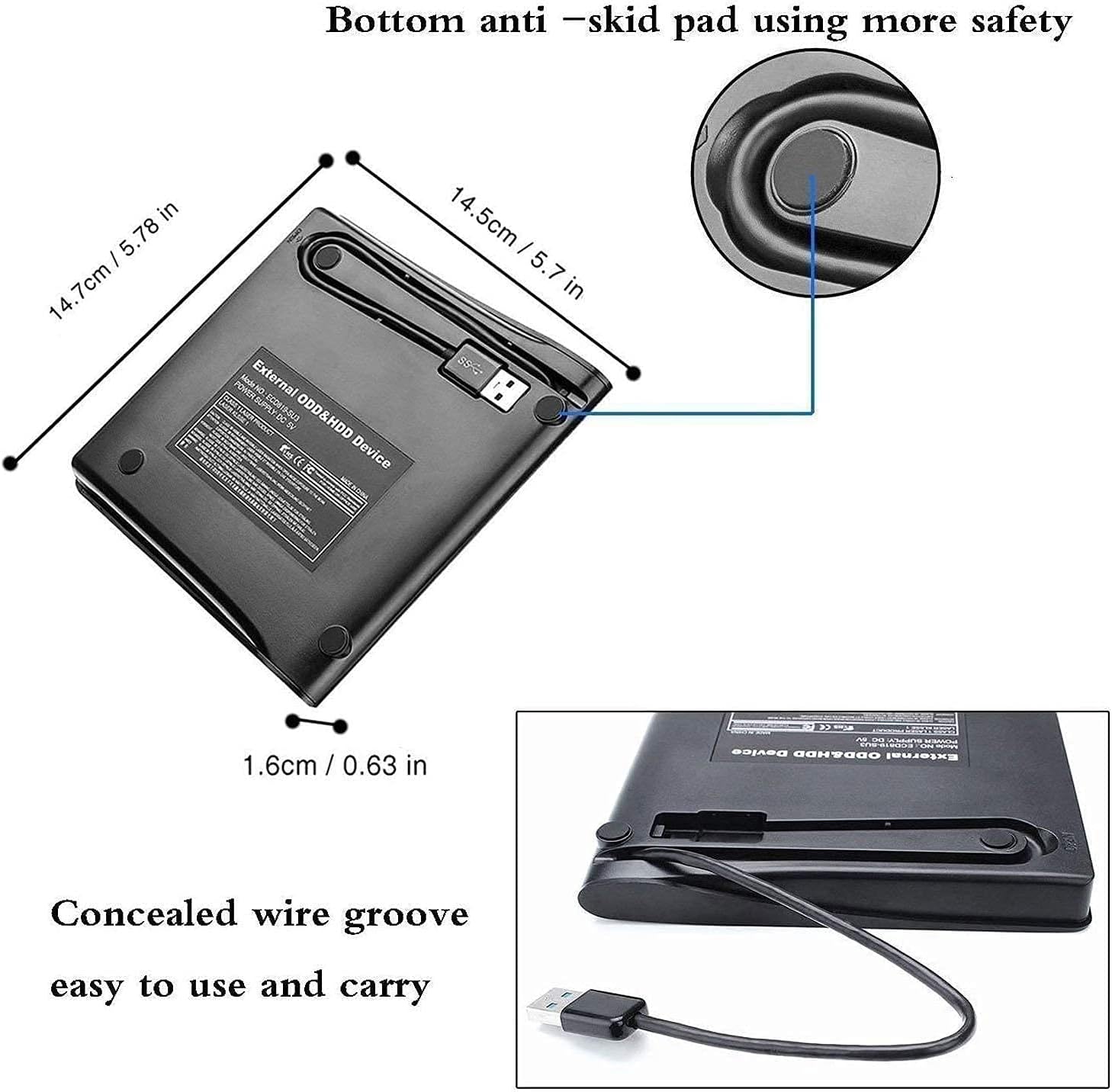 Auitee External DVD CD Drive USB 3.0 Burner Writer Drive Player High Speed Data Transfer for Laptop/Desktop/MacBook/Mac OS/Windows10/8/7/XP/Vista (Black)