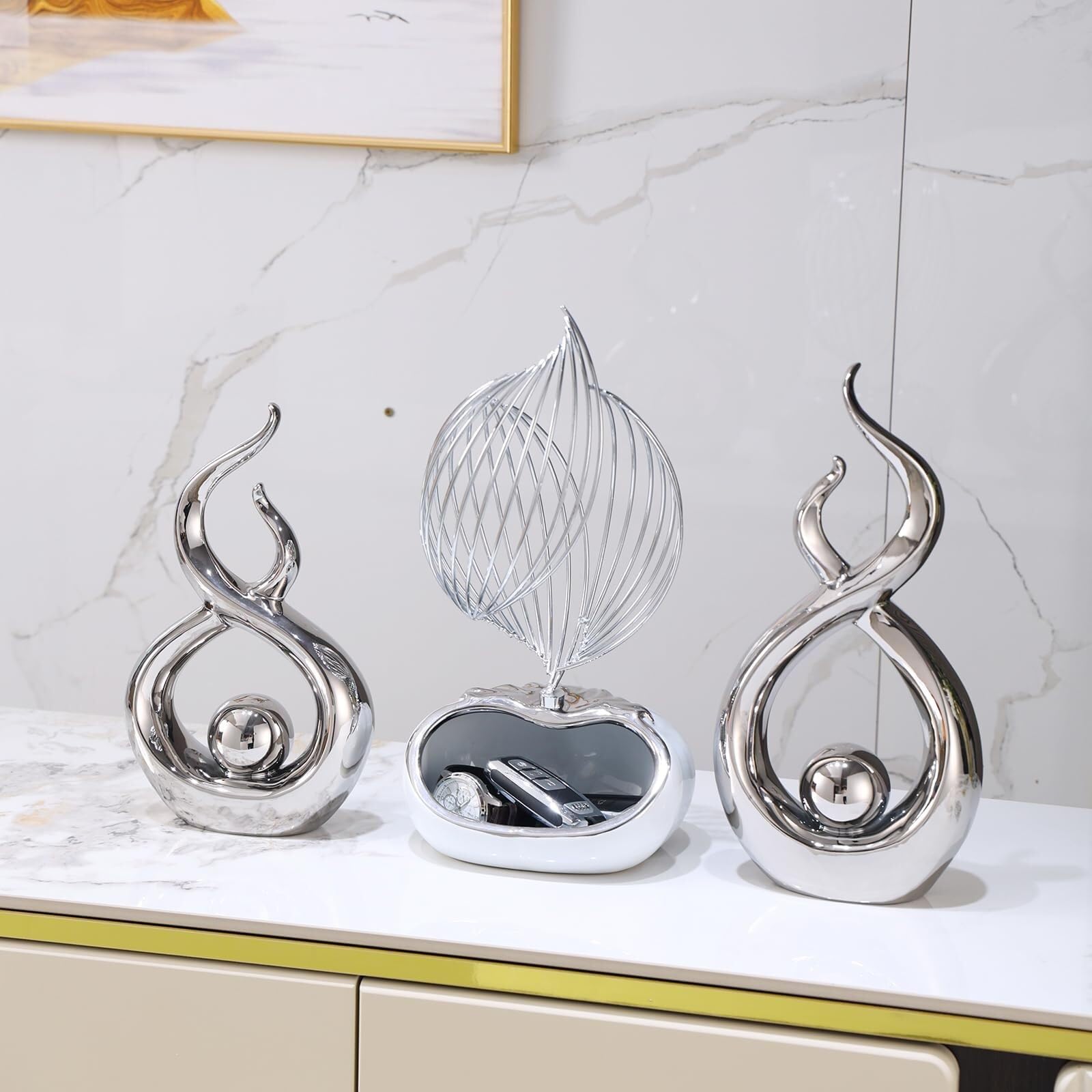 Dekoracja biura rzeźba dekoracja nowoczesna ceramiczna statua salon przedmioty dekoracyjne do sypialni rzeźby i akcesoria dekoracyjne (srebrny duży)